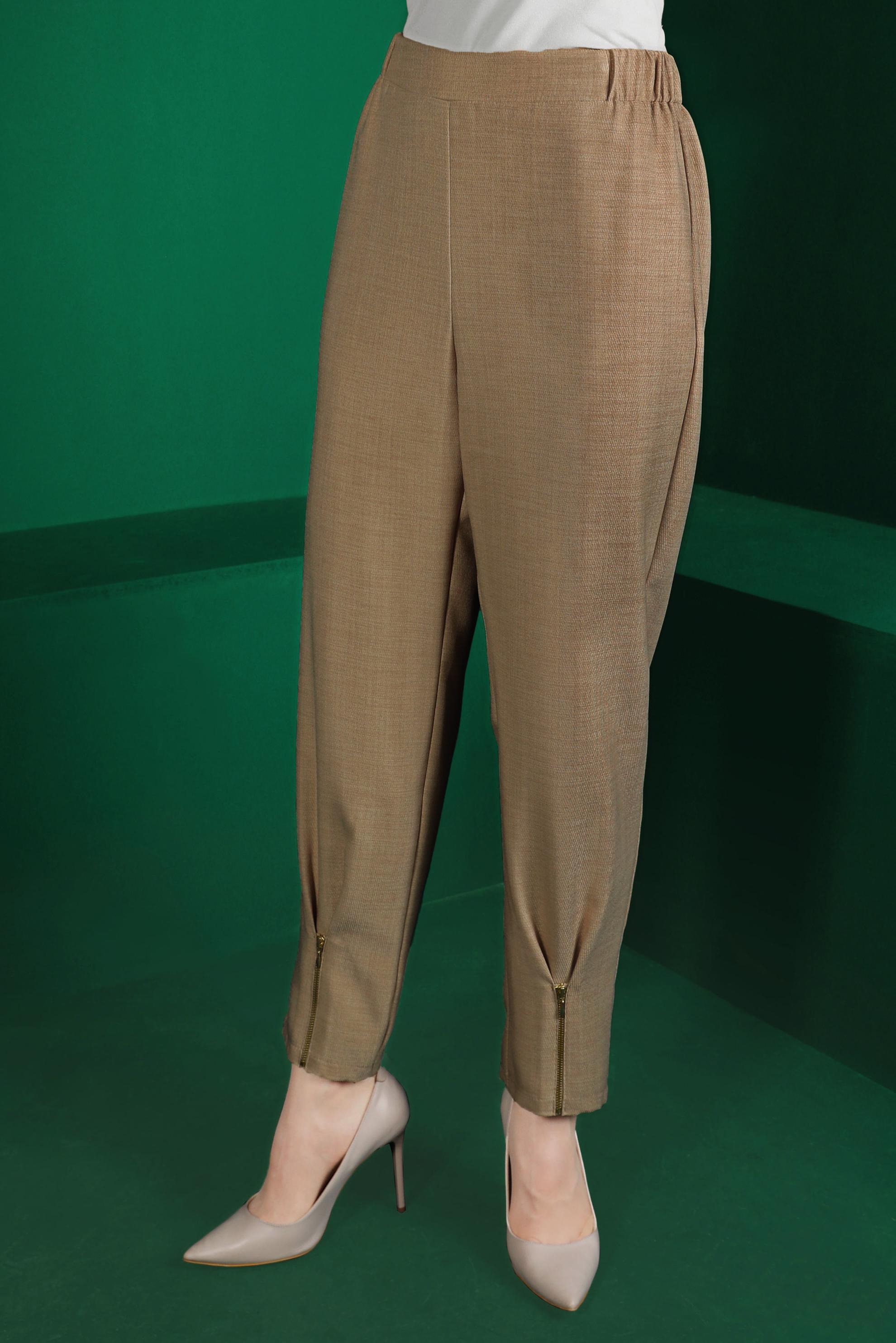 Tesettür giyim KAHVE PAÇASI FERMUAR DETAYLI PANTOLON 70438