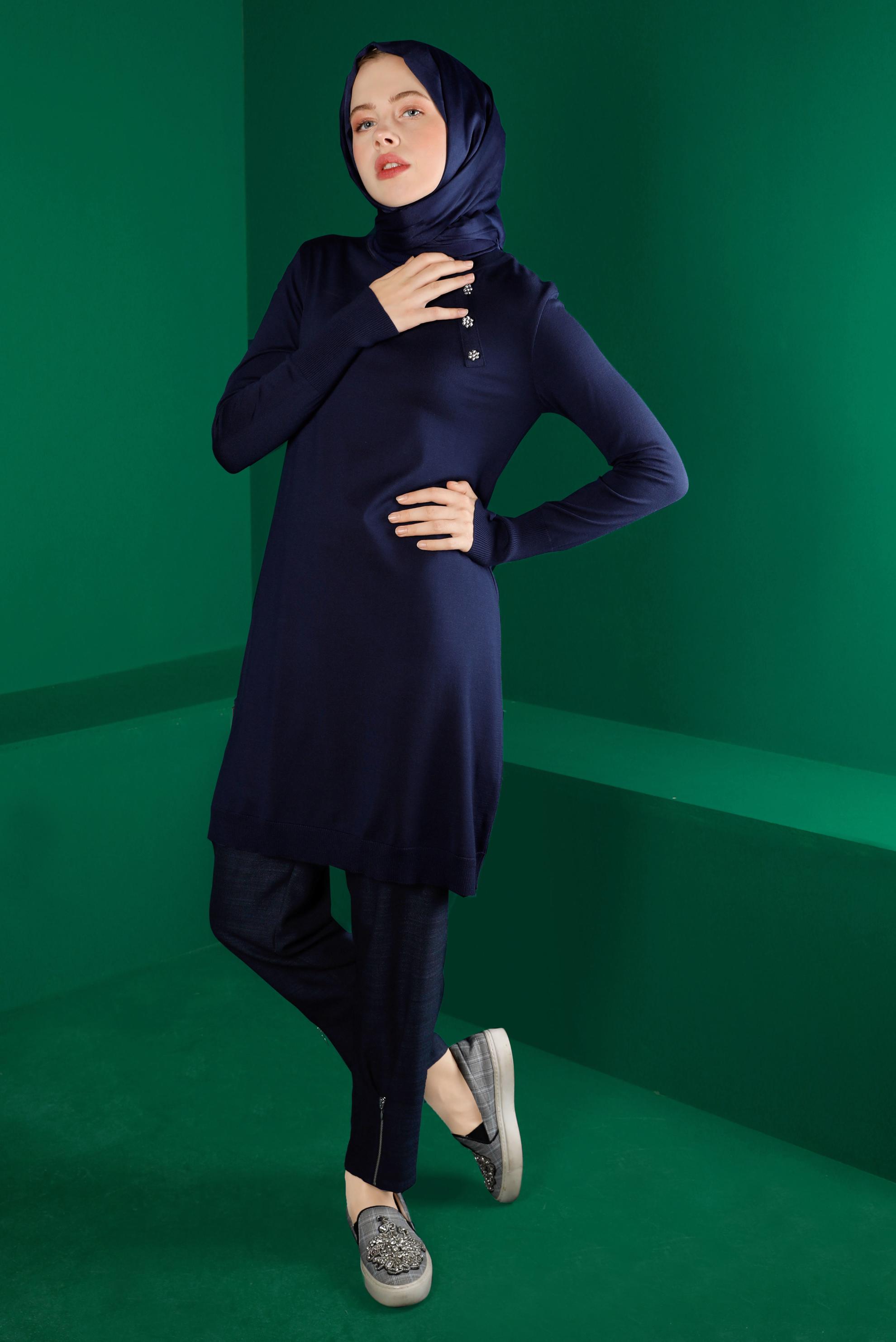 Tesettür giyim LACİVERT PAÇASI FERMUAR DETAYLI PANTOLON 70438