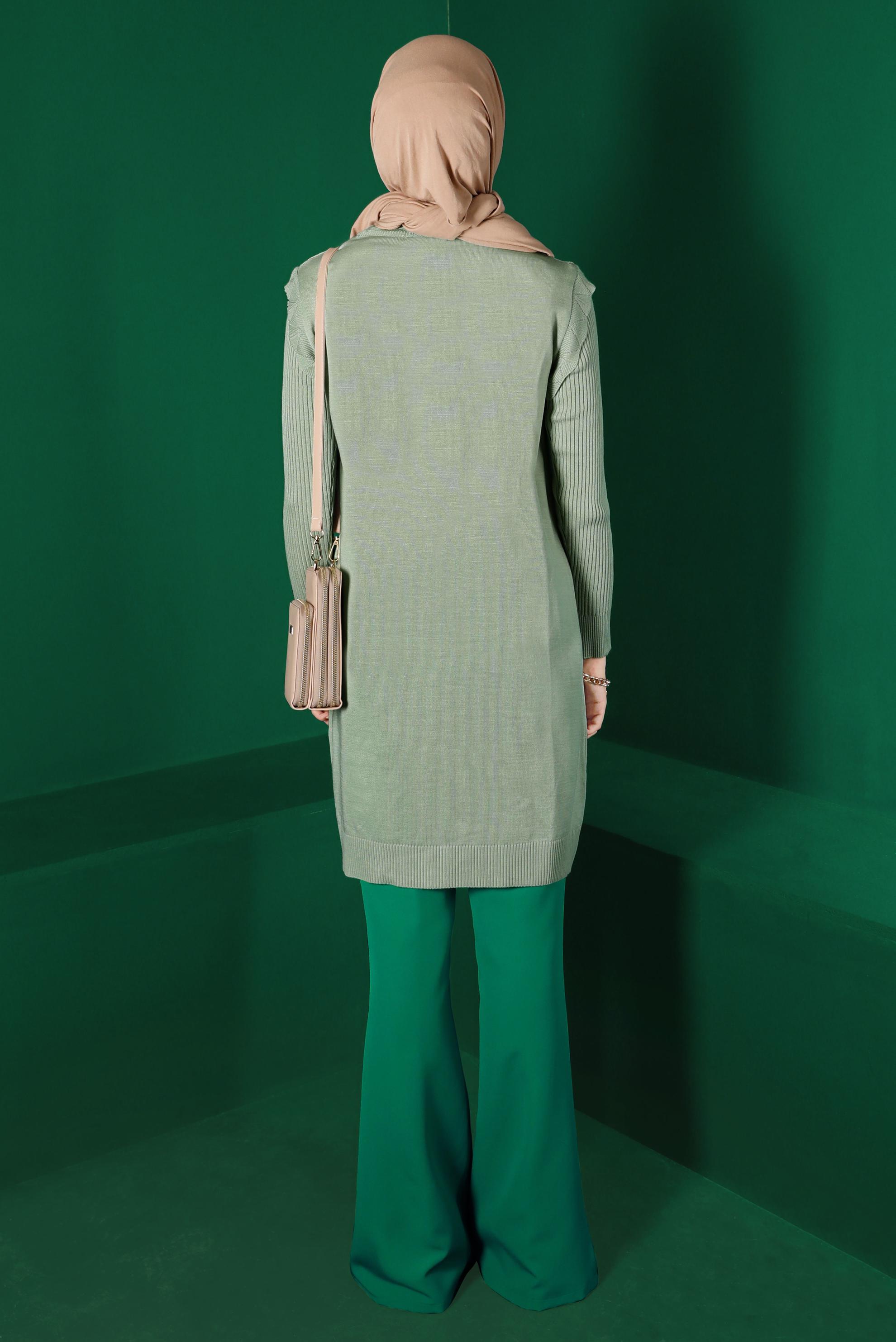 Tesettür giyim YEŞİL YIRTMAÇ DETAYLI PANTOLON 70439 