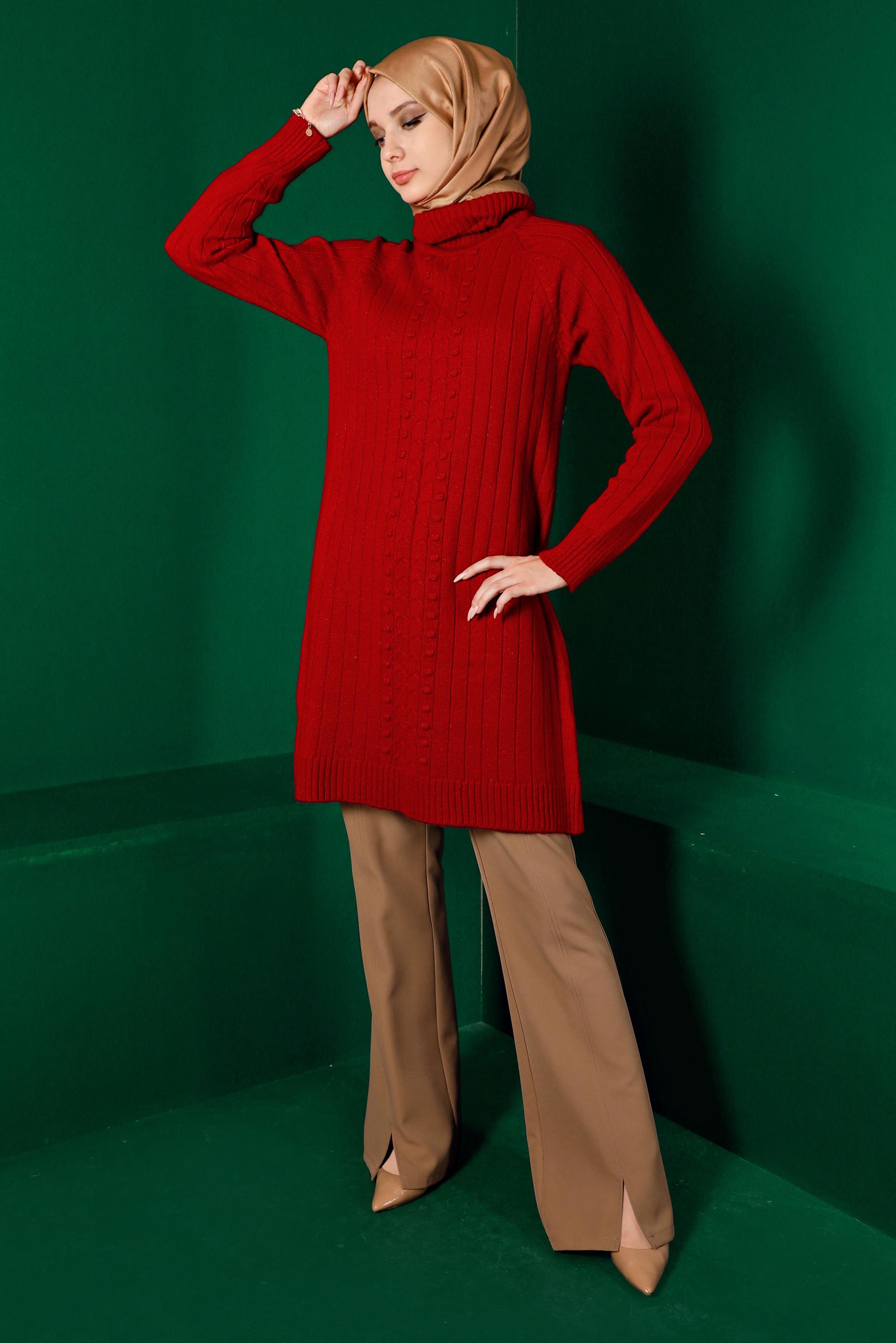 Tesettür giyim KAHVE YIRTMAÇ DETAYLI PANTOLON 70439 