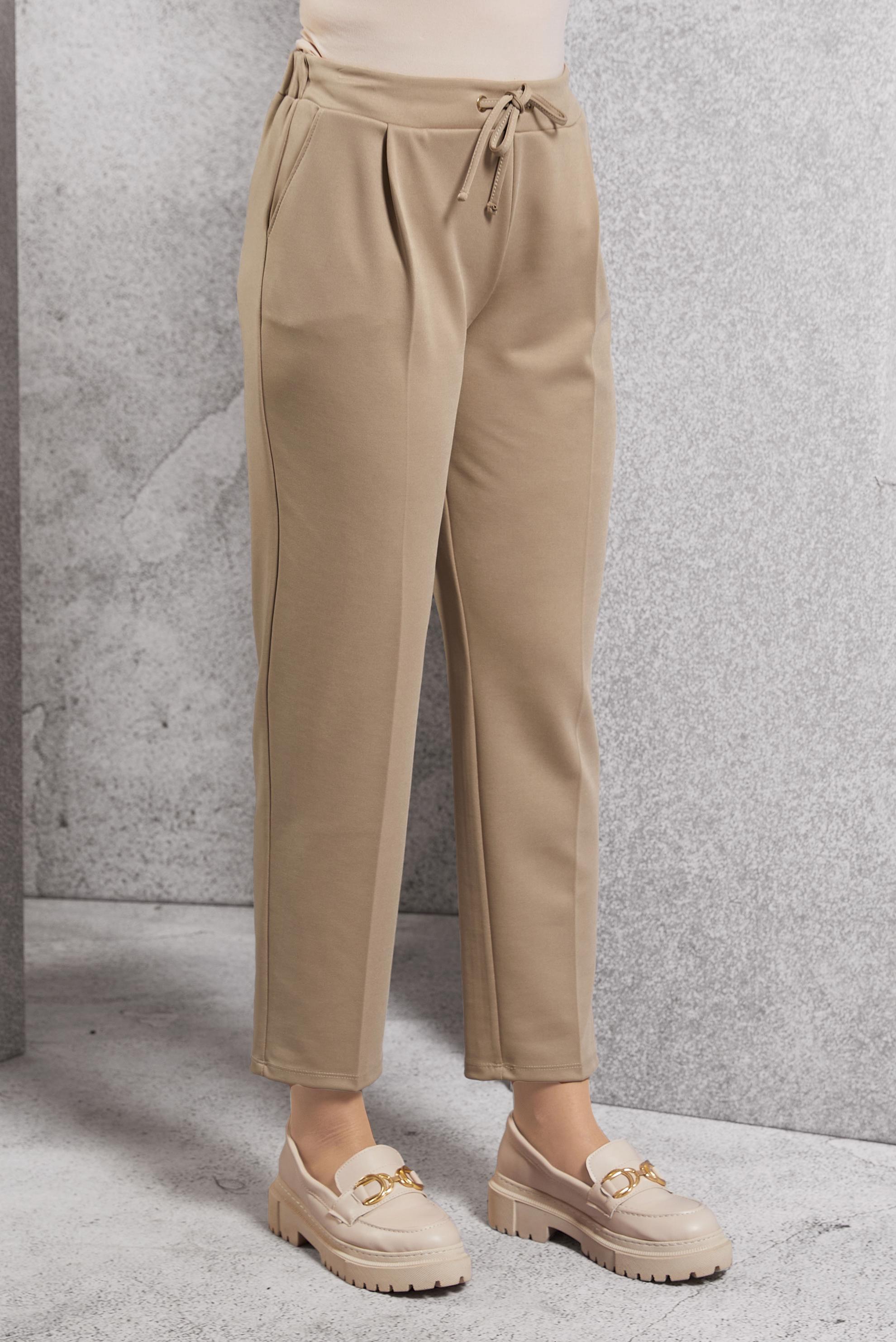 Tesettür giyim BEJ HAVUÇ KESİM PANTOLON 70441