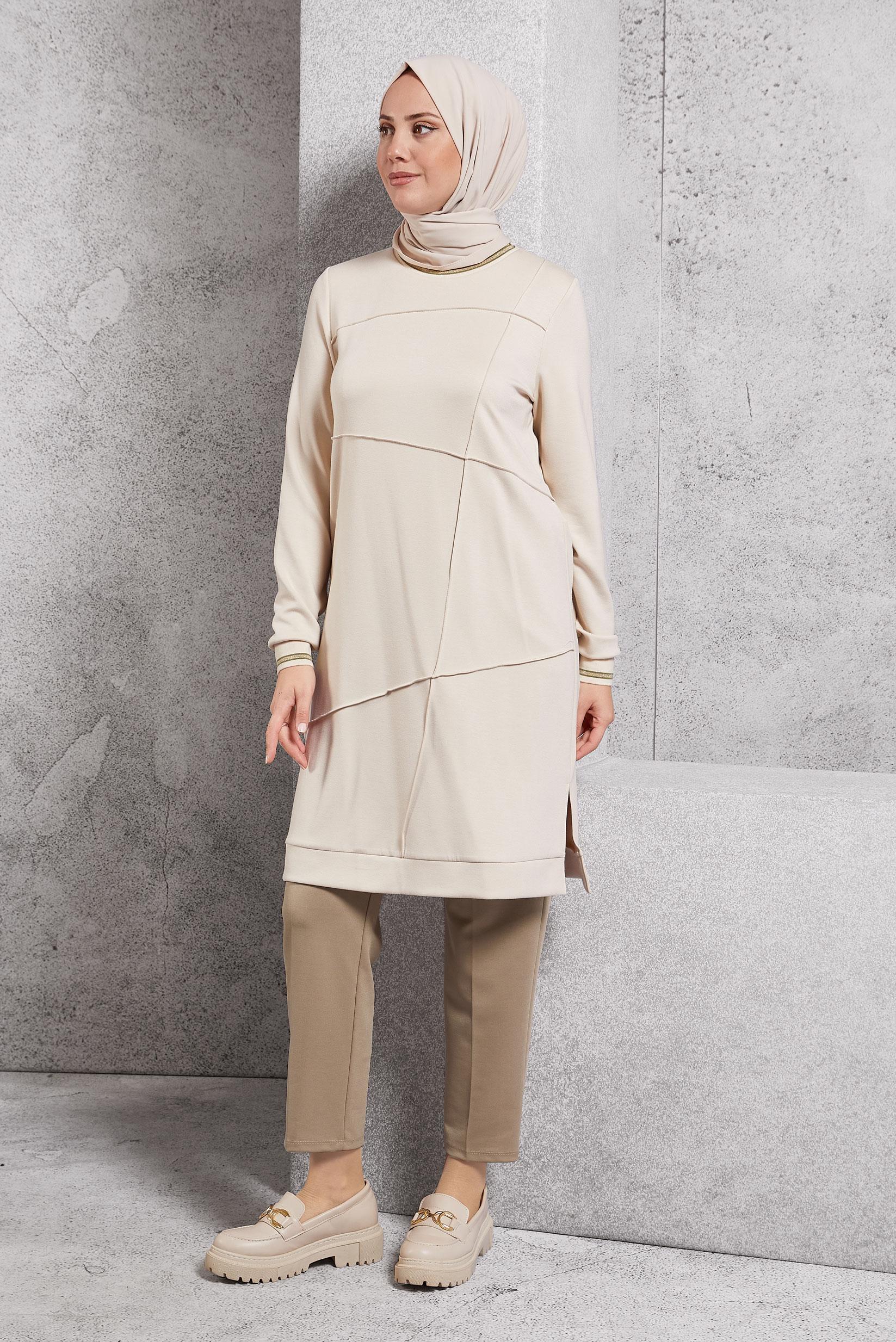 Tesettür giyim BEJ HAVUÇ KESİM PANTOLON 70441