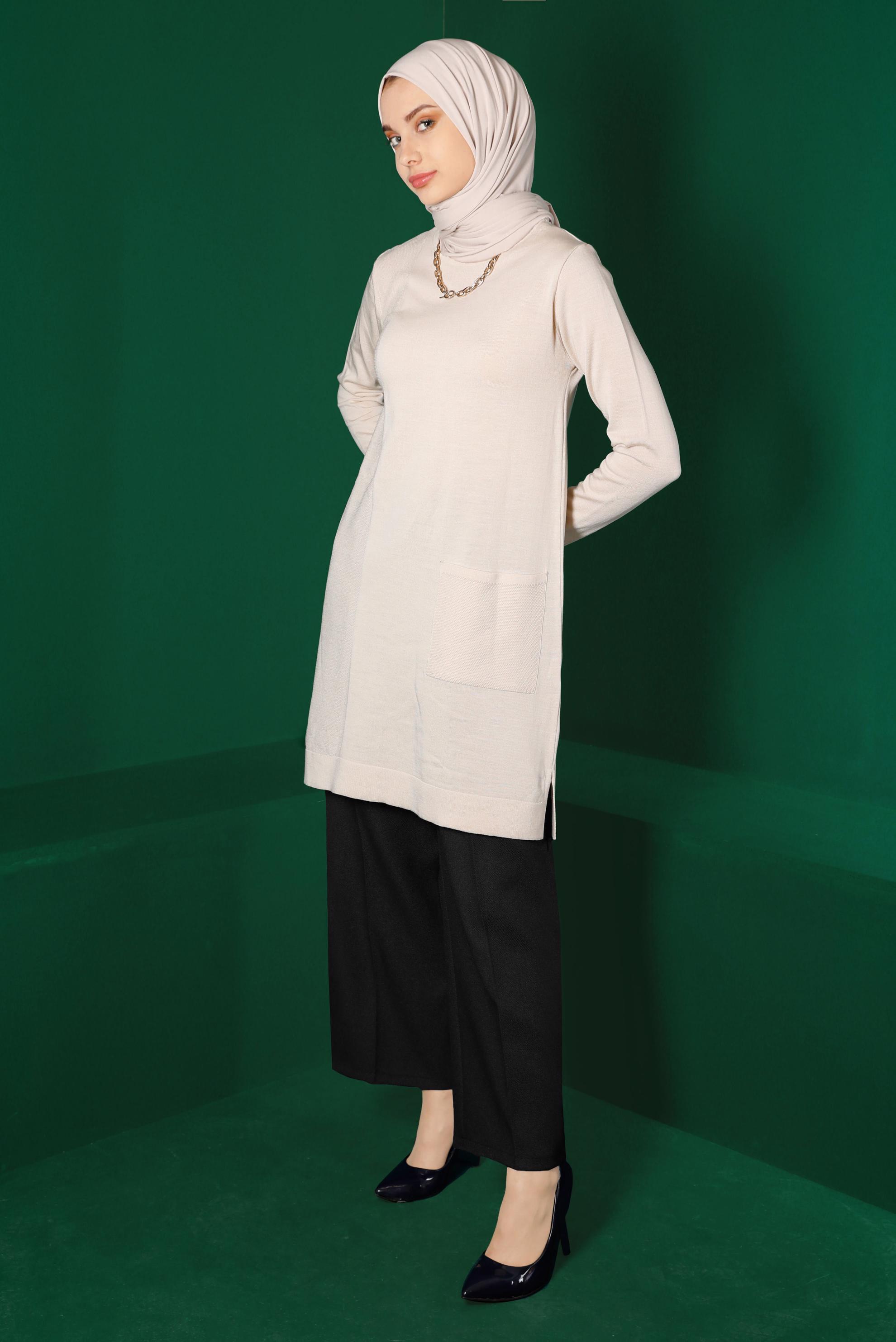 Tesettür giyim SİYAH PİLE DETAYLI KLASİK PANTOLON 70442