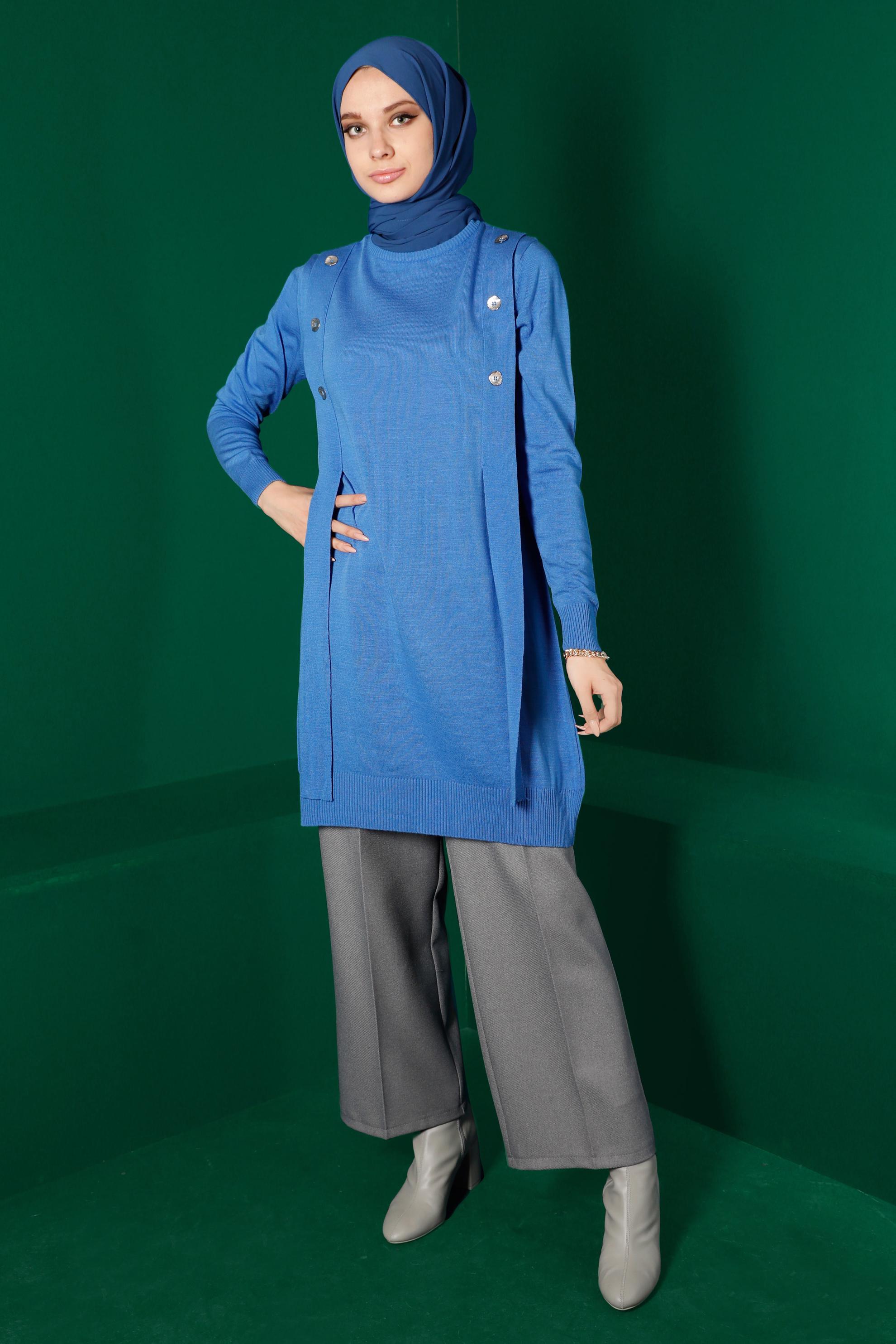 Tesettür giyim GRİ PİLE DETAYLI KLASİK PANTOLON 70442