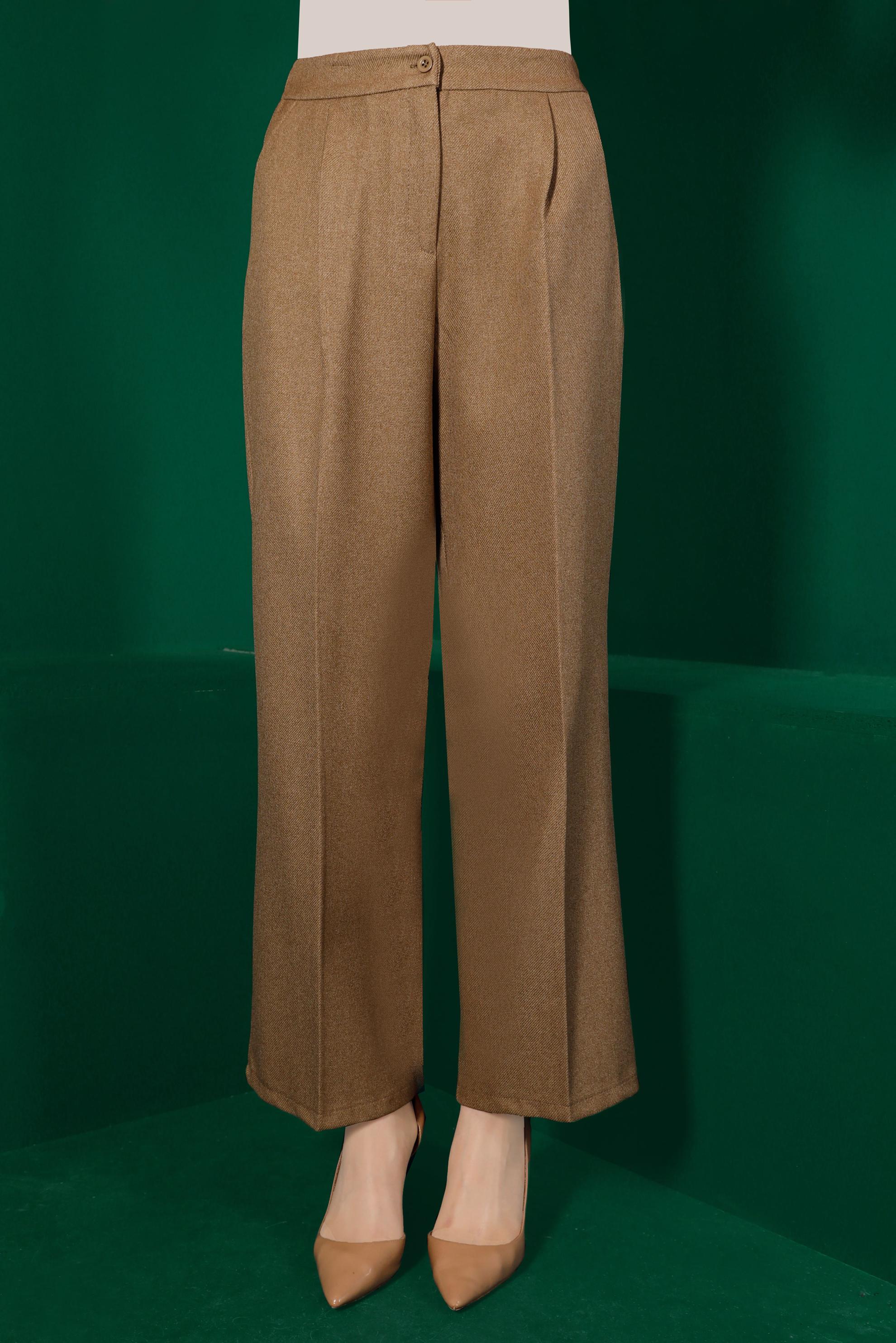 Tesettür giyim KAHVE PİLE DETAYLI KLASİK PANTOLON 70442