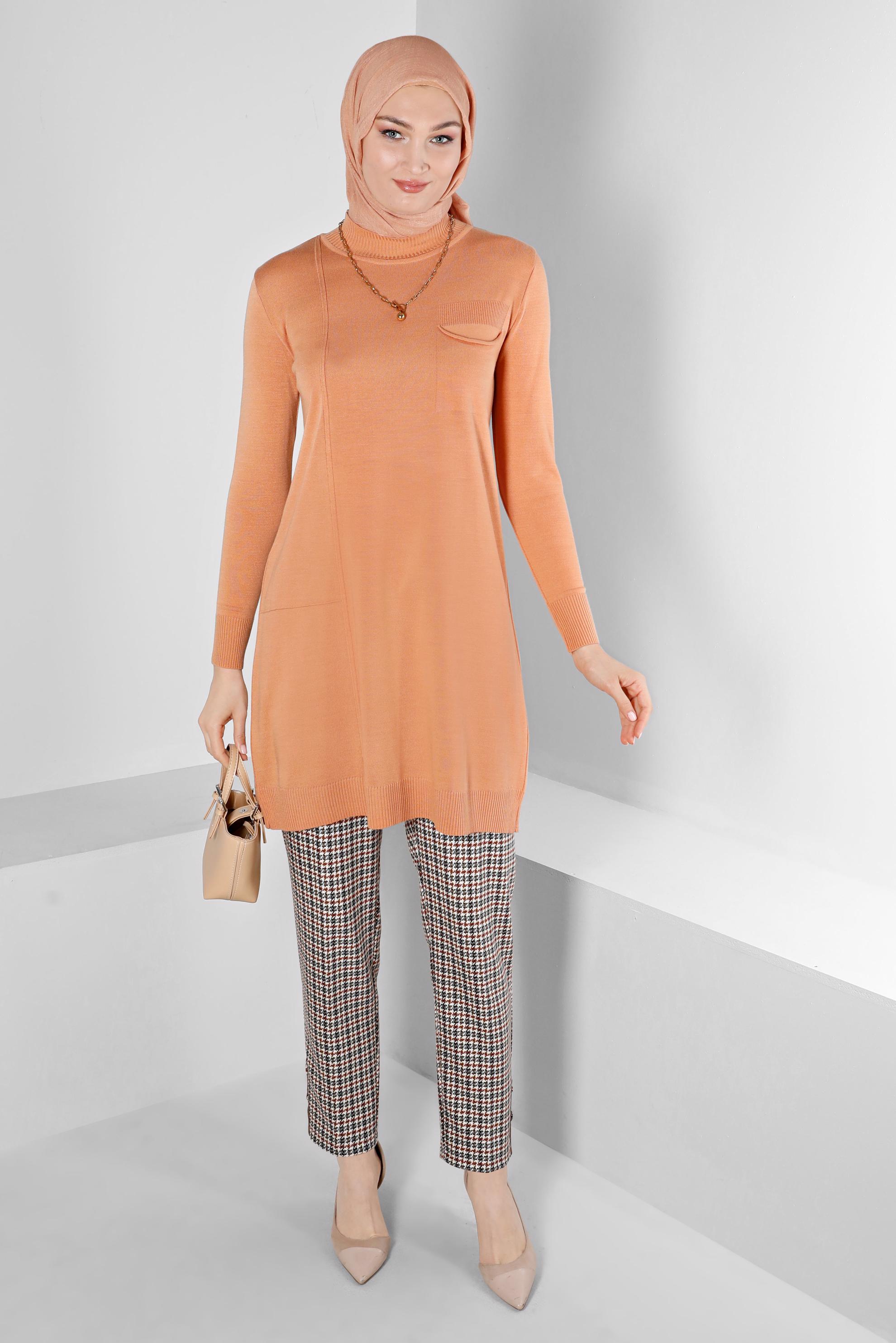 Tesettür giyim TURUNCU KAZAYAĞI DESENLİ PANTOLON 70443	