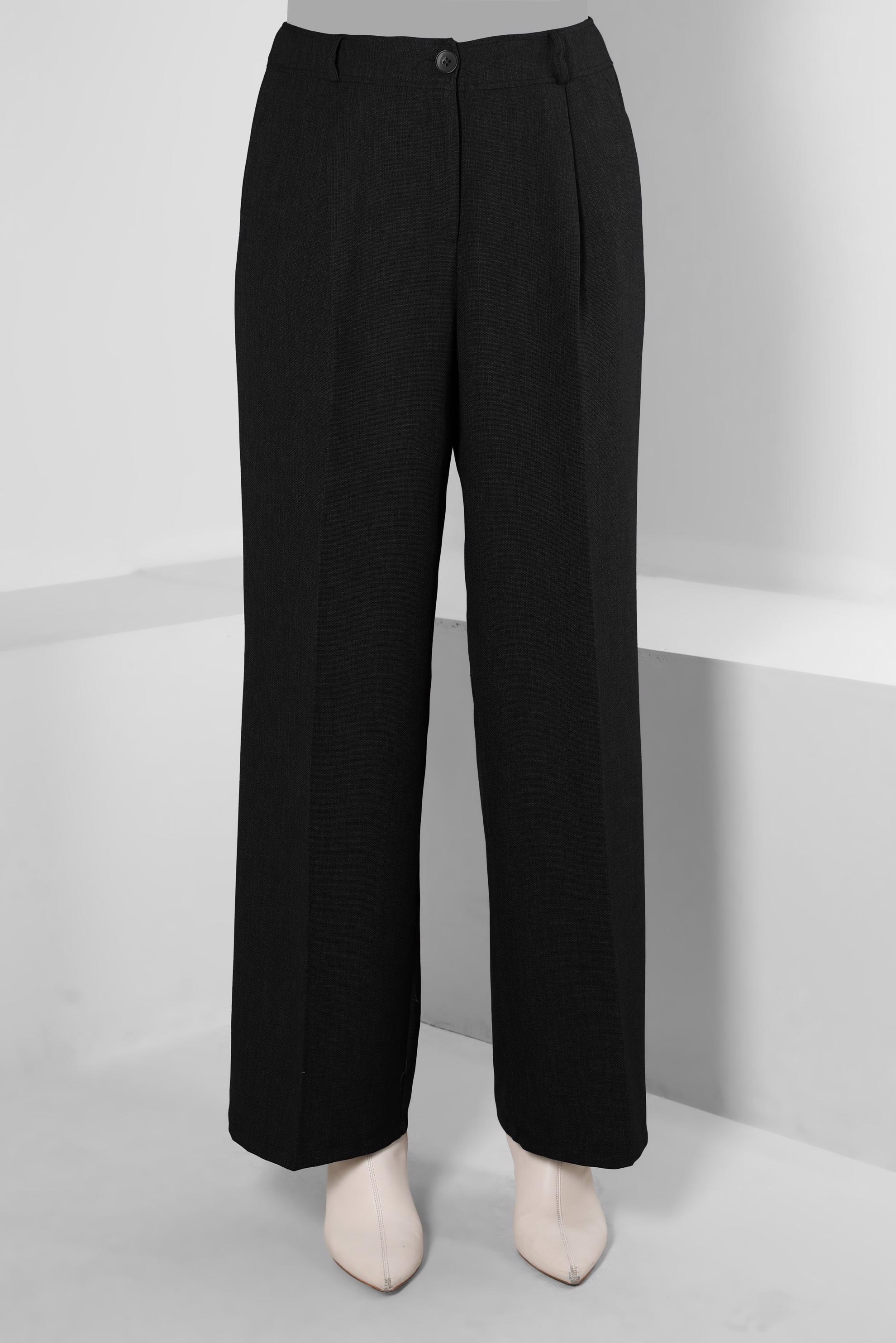 Tesettür giyim SİYAH PİLE DETAYLI KLASİK PANTOLON 70444 