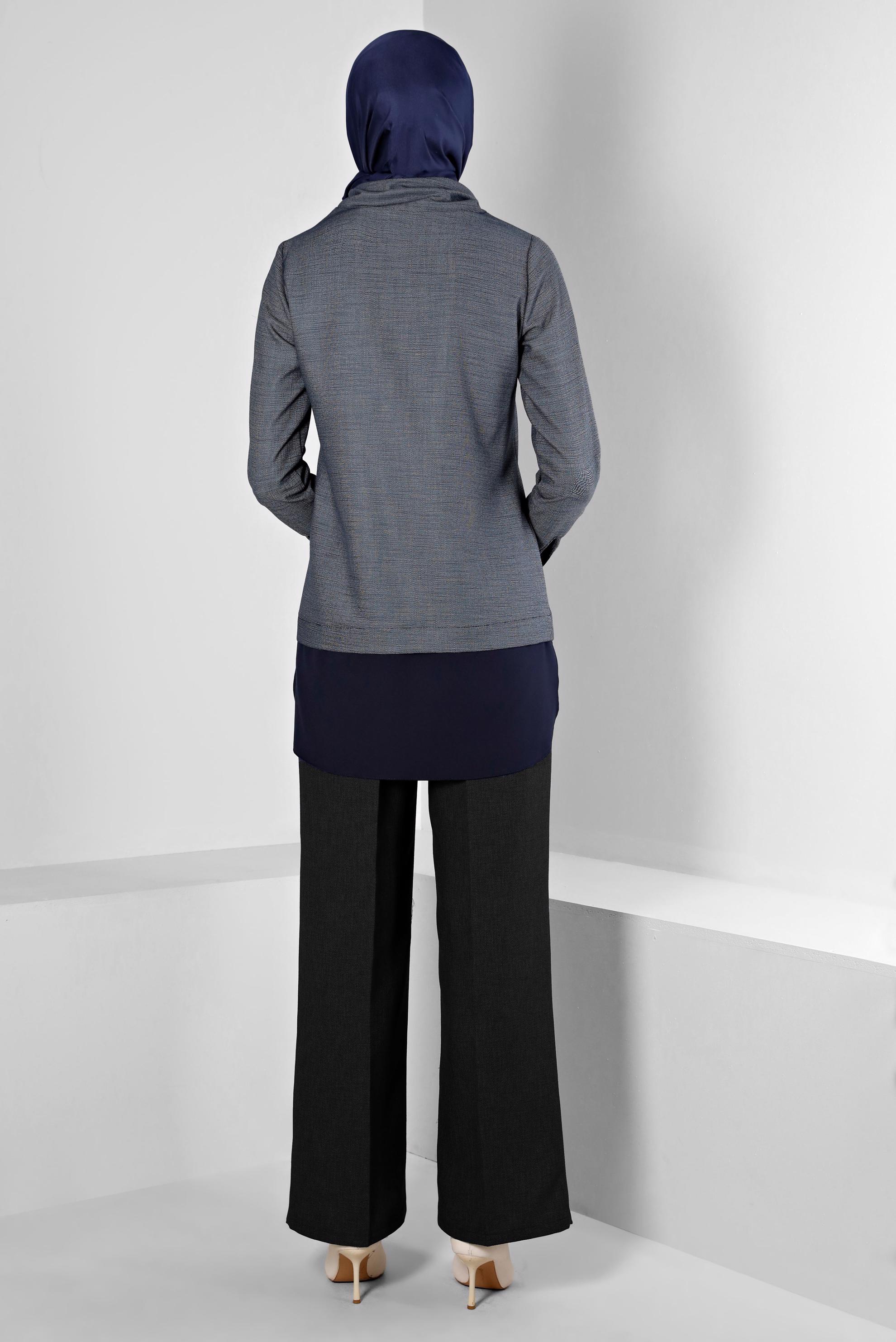 Tesettür giyim SİYAH PİLE DETAYLI KLASİK PANTOLON 70444 