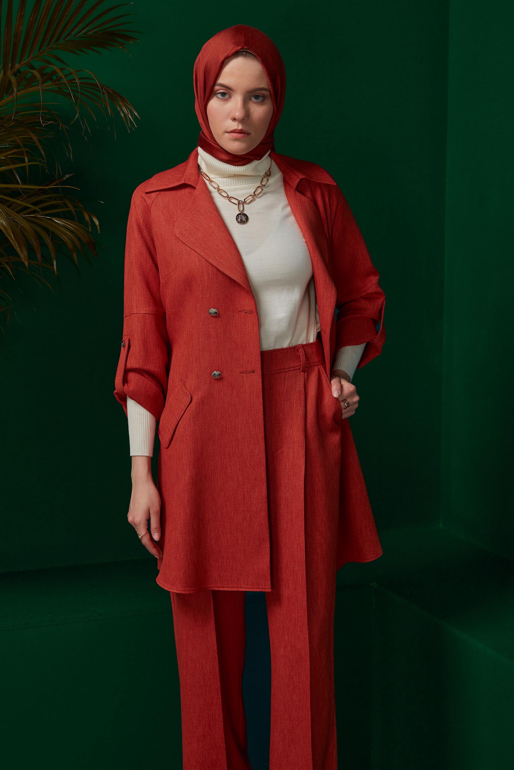 Vêtements hijab ORANGE PANTALON CLASSIQUE DÉTAIL PLIS 70444