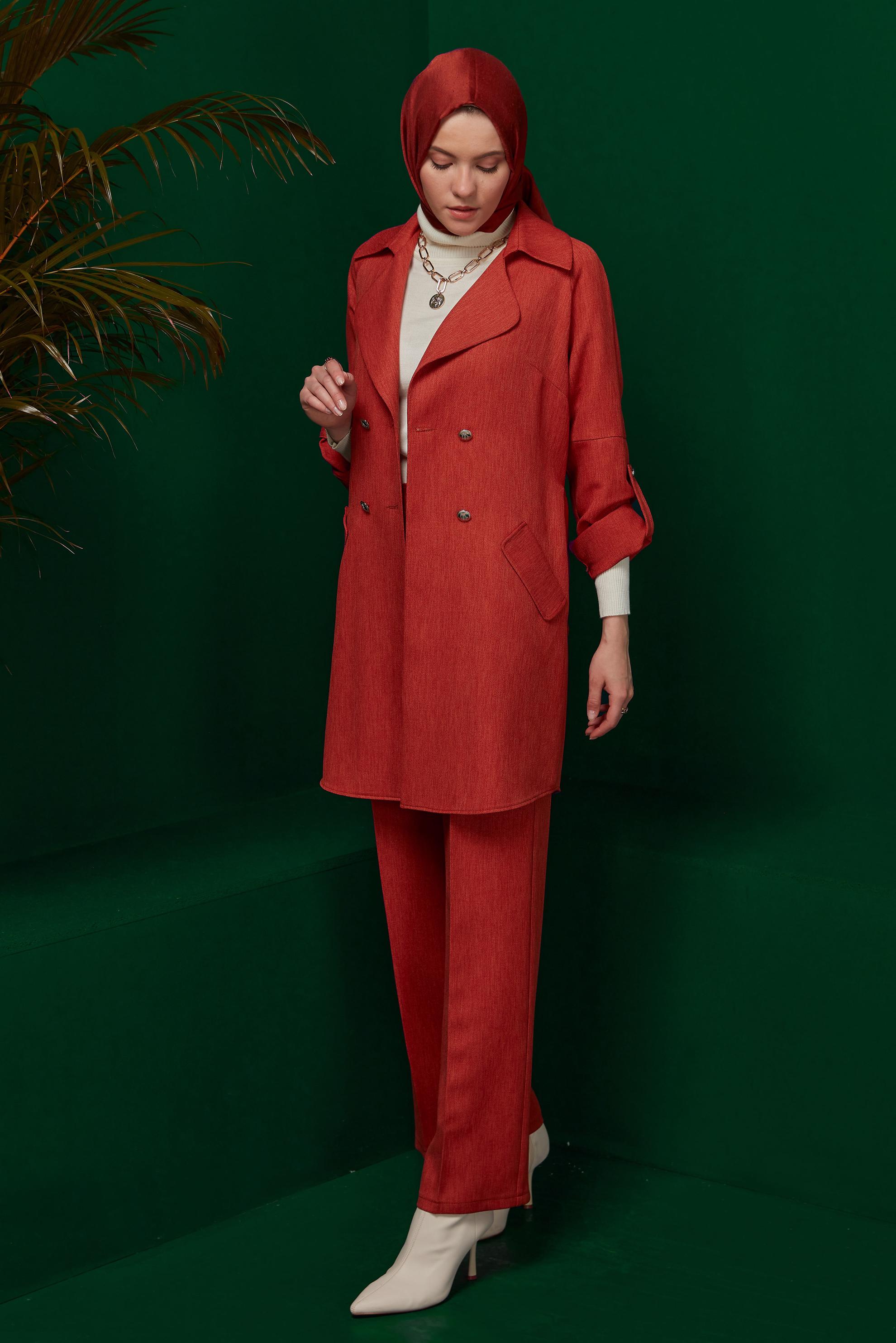 Vêtements hijab ORANGE PANTALON CLASSIQUE DÉTAIL PLIS 70444