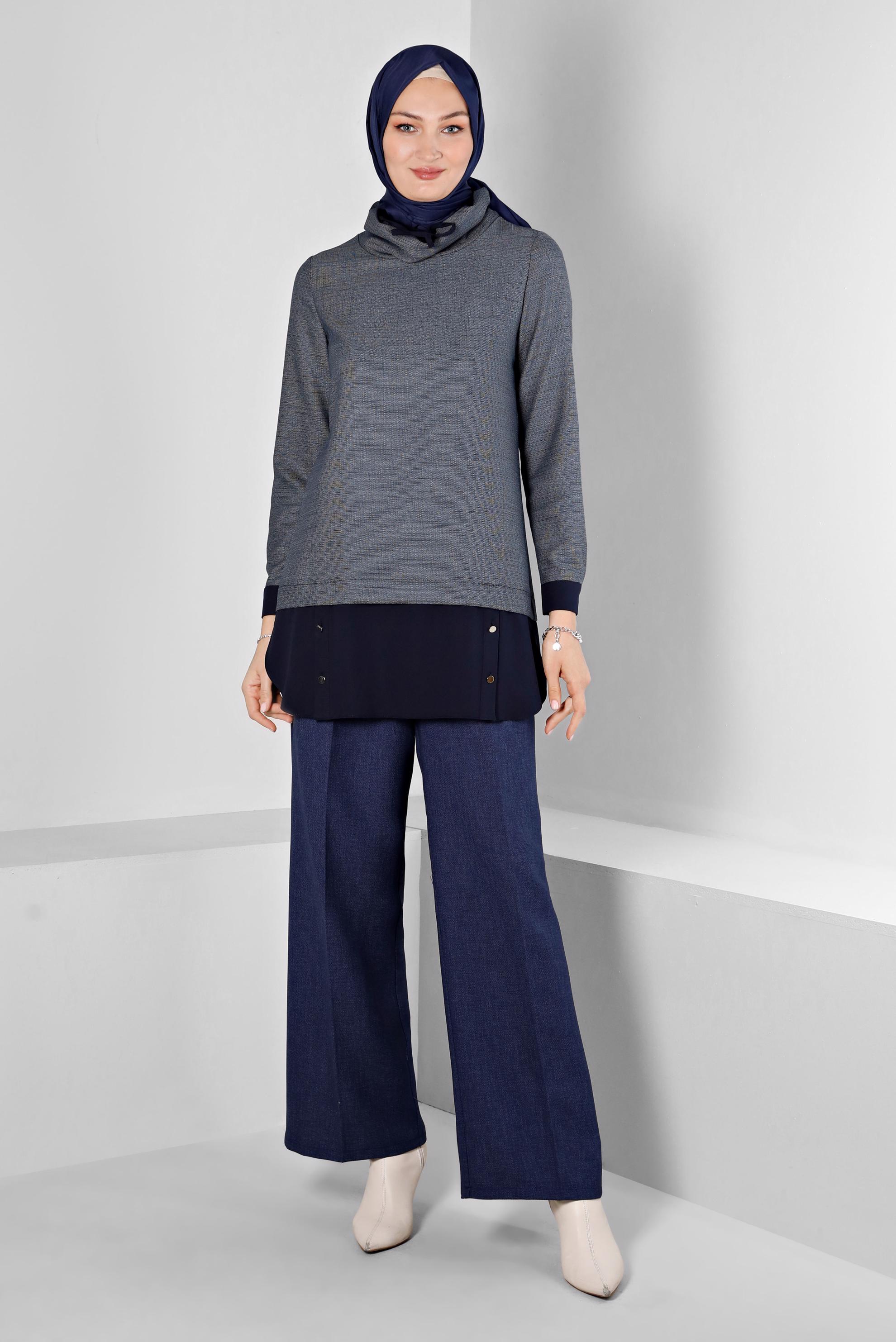 Tesettür giyim LACİVERT PİLE DETAYLI KLASİK PANTOLON 70444 