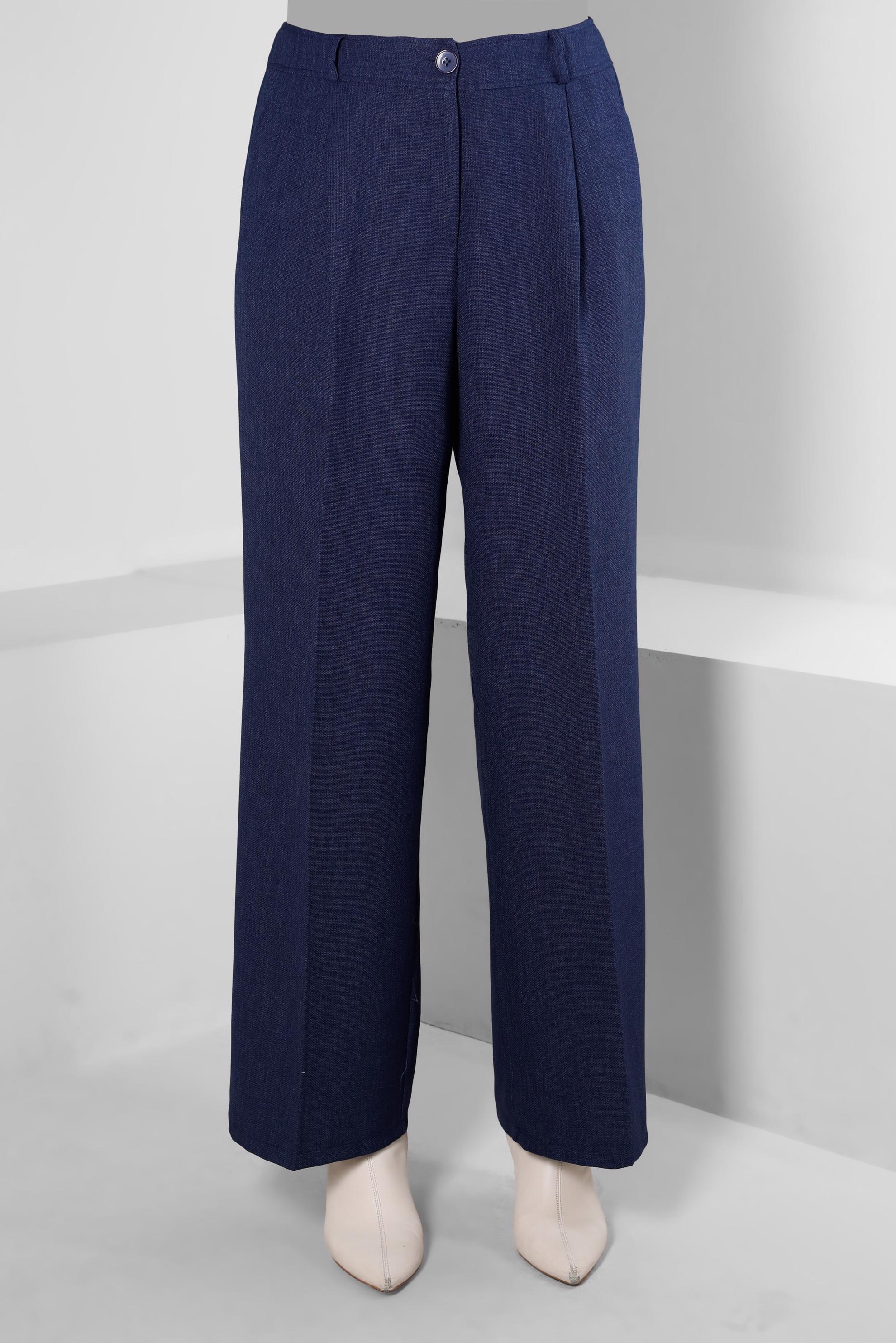 Tesettür giyim LACİVERT PİLE DETAYLI KLASİK PANTOLON 70444 