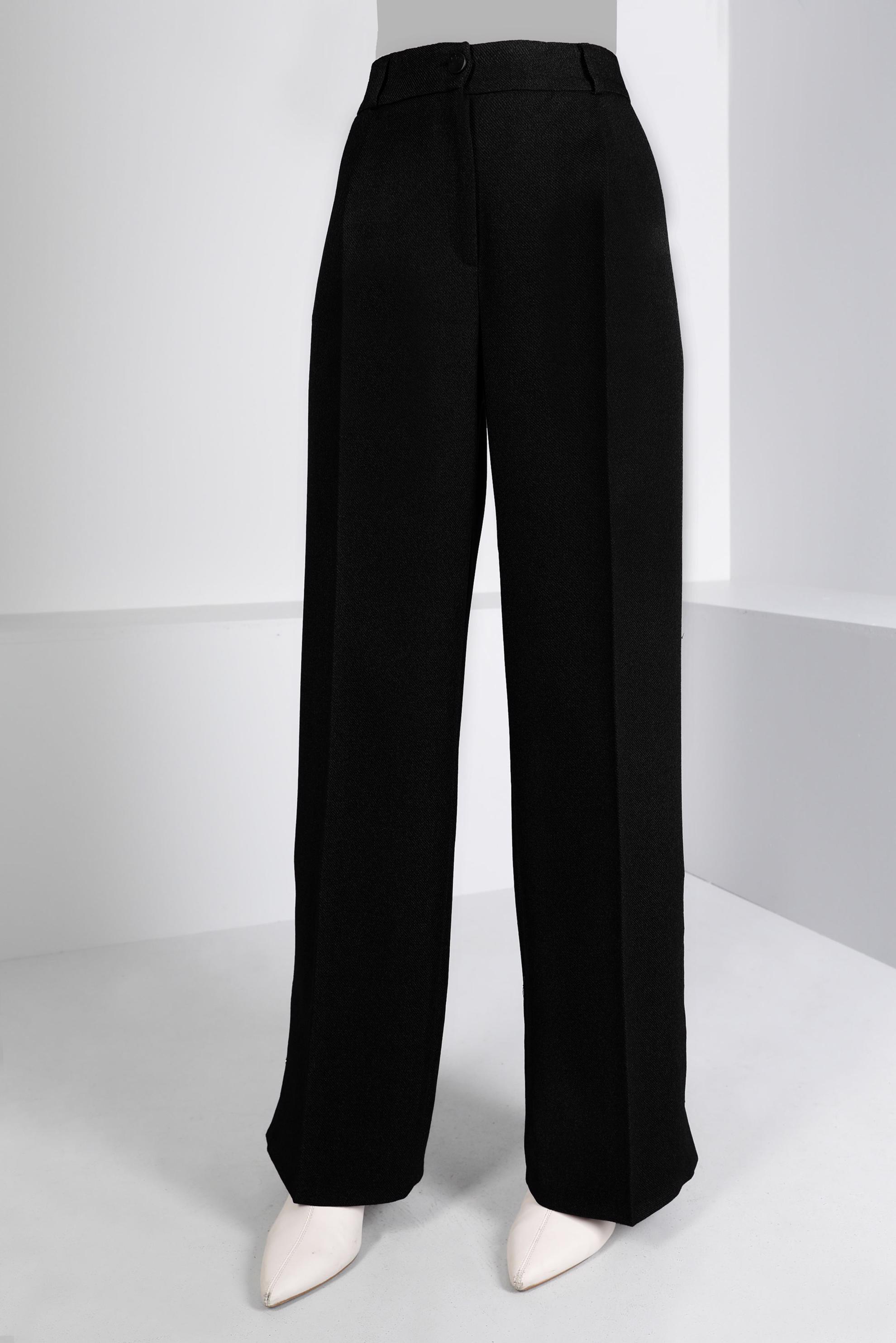 Tesettür giyim SİYAH ÇITÇIT DETAYLI BOL KESİM PANTOLON 70445 