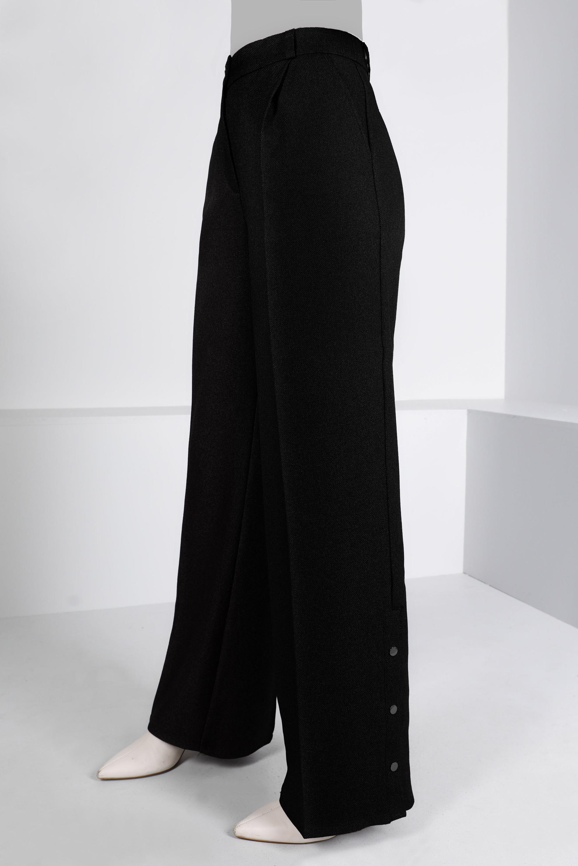 Tesettür giyim SİYAH ÇITÇIT DETAYLI BOL KESİM PANTOLON 70445 