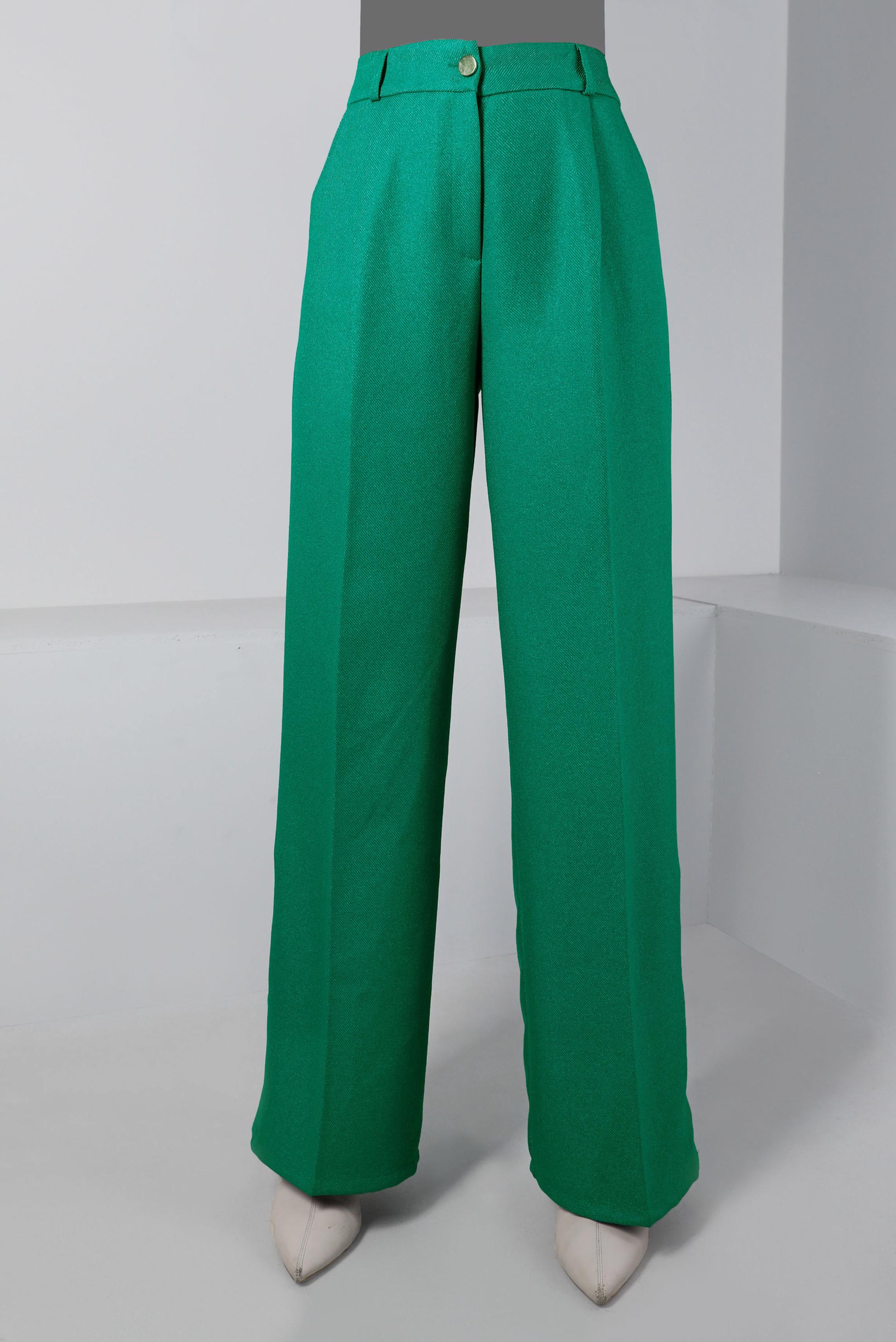 Tesettür giyim YEŞİL ÇITÇIT DETAYLI BOL KESİM PANTOLON 70445 