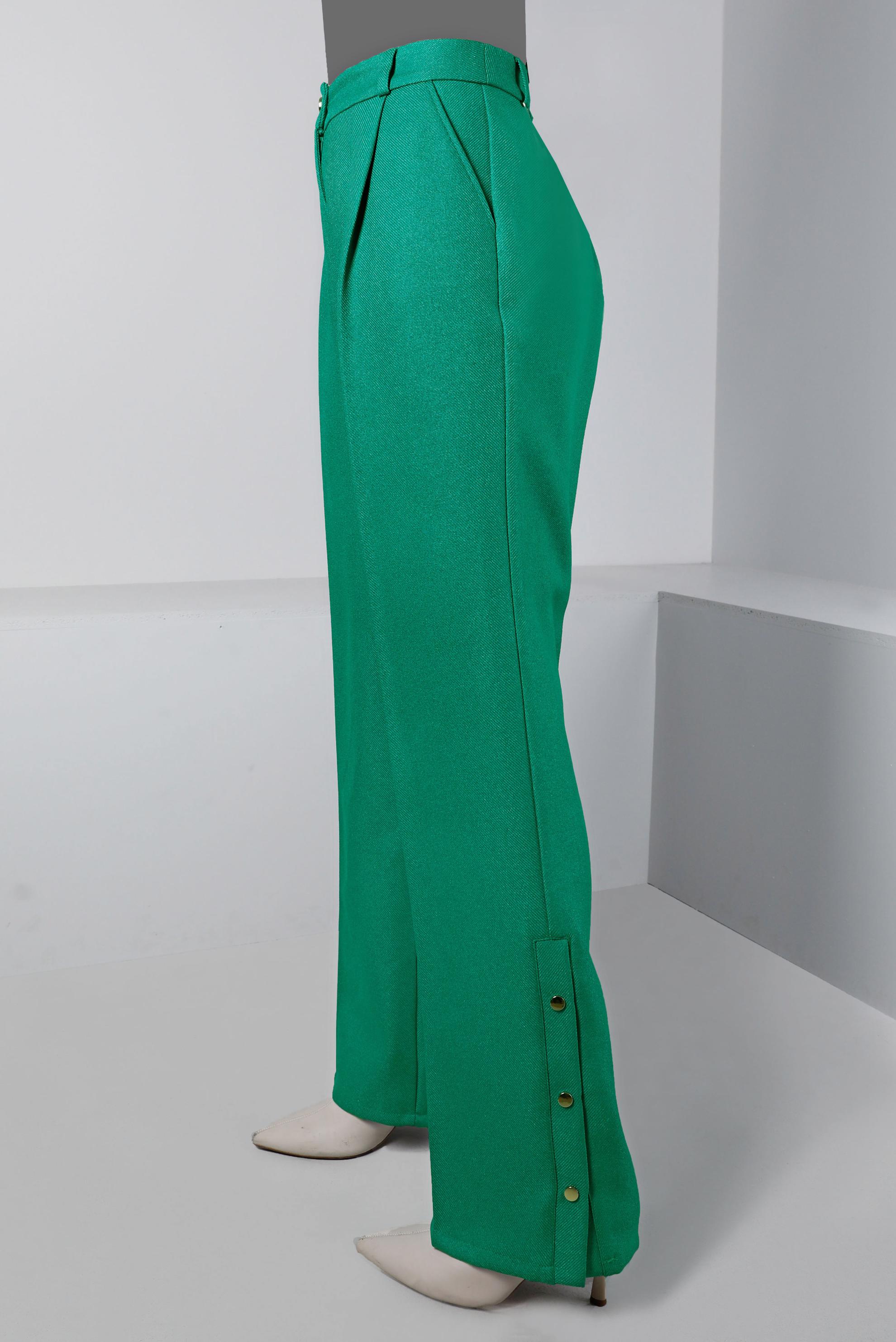 Tesettür giyim YEŞİL ÇITÇIT DETAYLI BOL KESİM PANTOLON 70445 