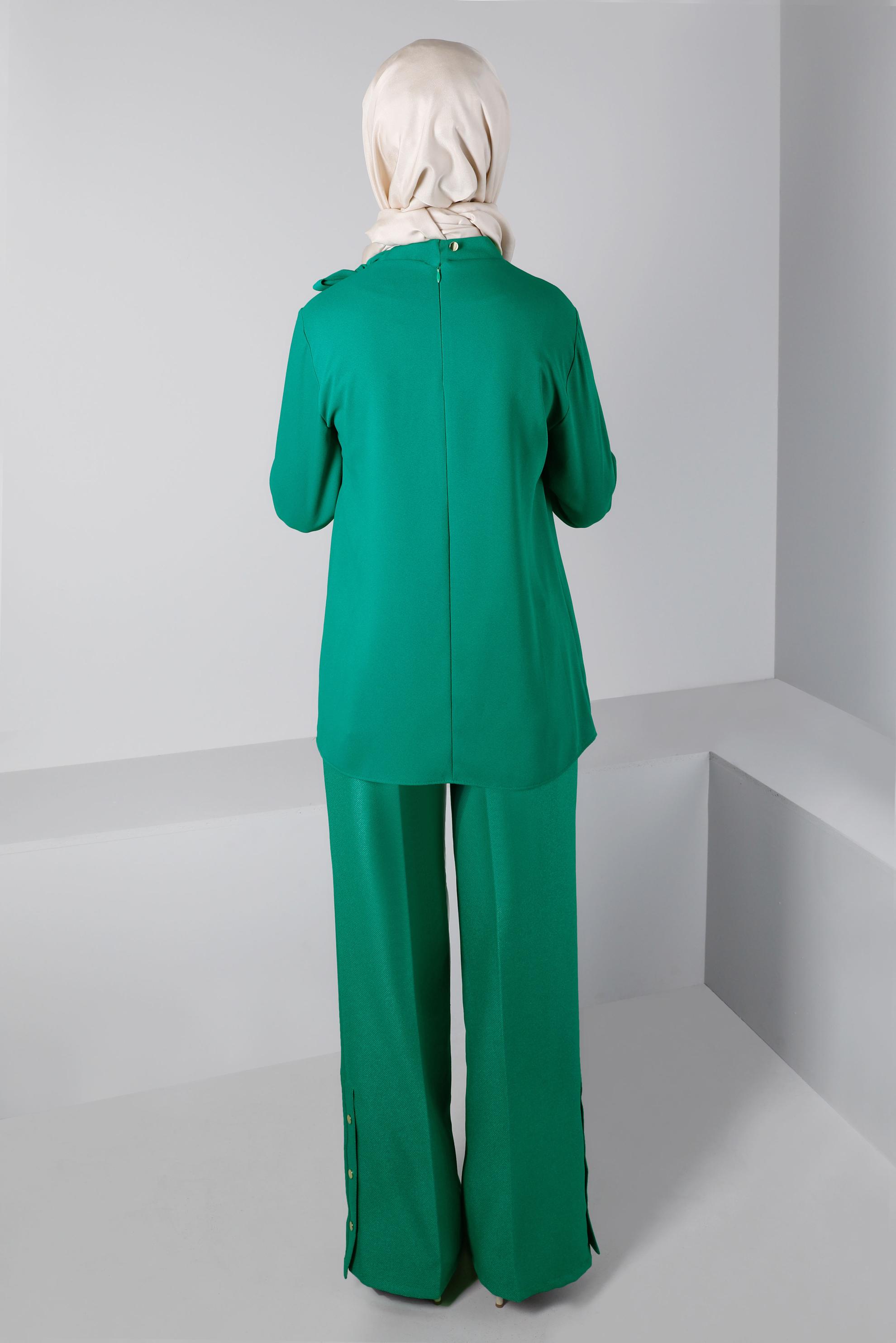 Tesettür giyim YEŞİL ÇITÇIT DETAYLI BOL KESİM PANTOLON 70445 