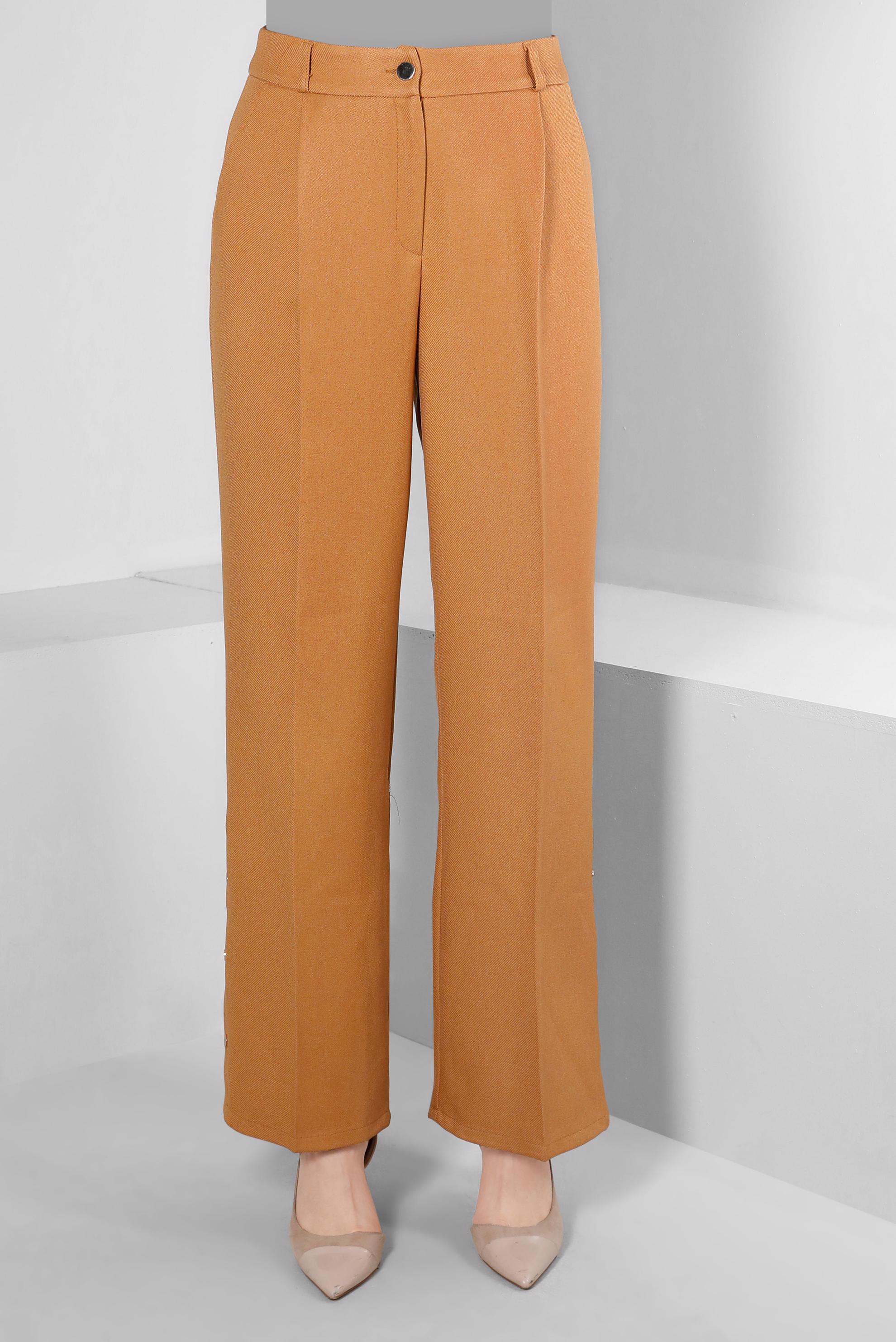 Tesettür giyim TURUNCU ÇITÇIT DETAYLI BOL KESİM PANTOLON 70445 