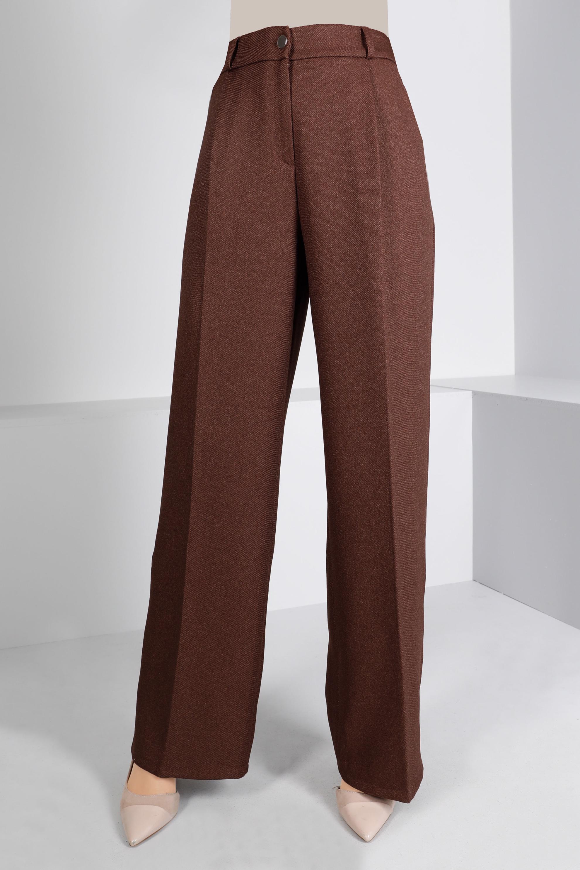 Hijab clothing BROWN SNAP DETAIL WIDE CUT TROUSERS 70445 