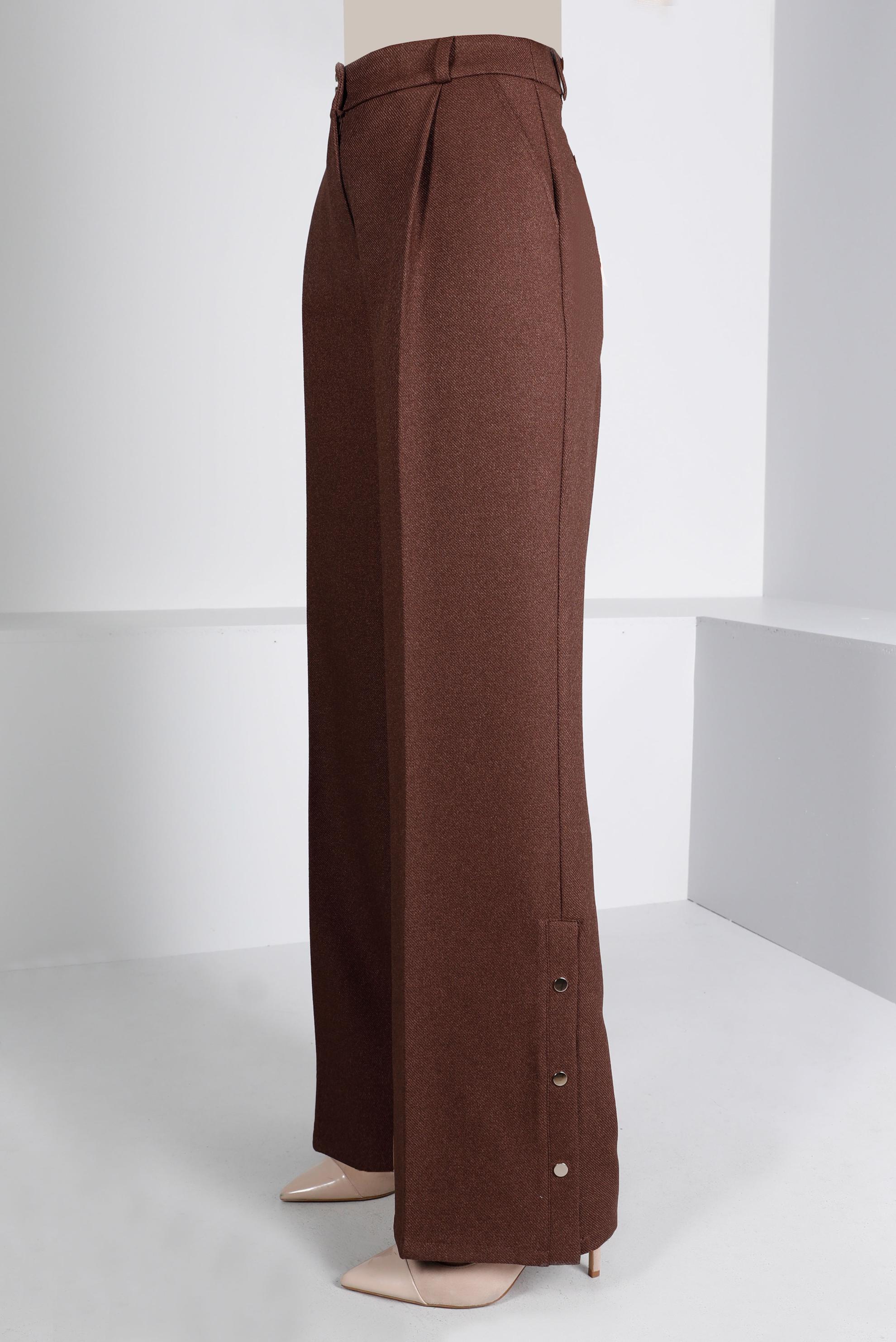Hijab clothing BROWN SNAP DETAIL WIDE CUT TROUSERS 70445 