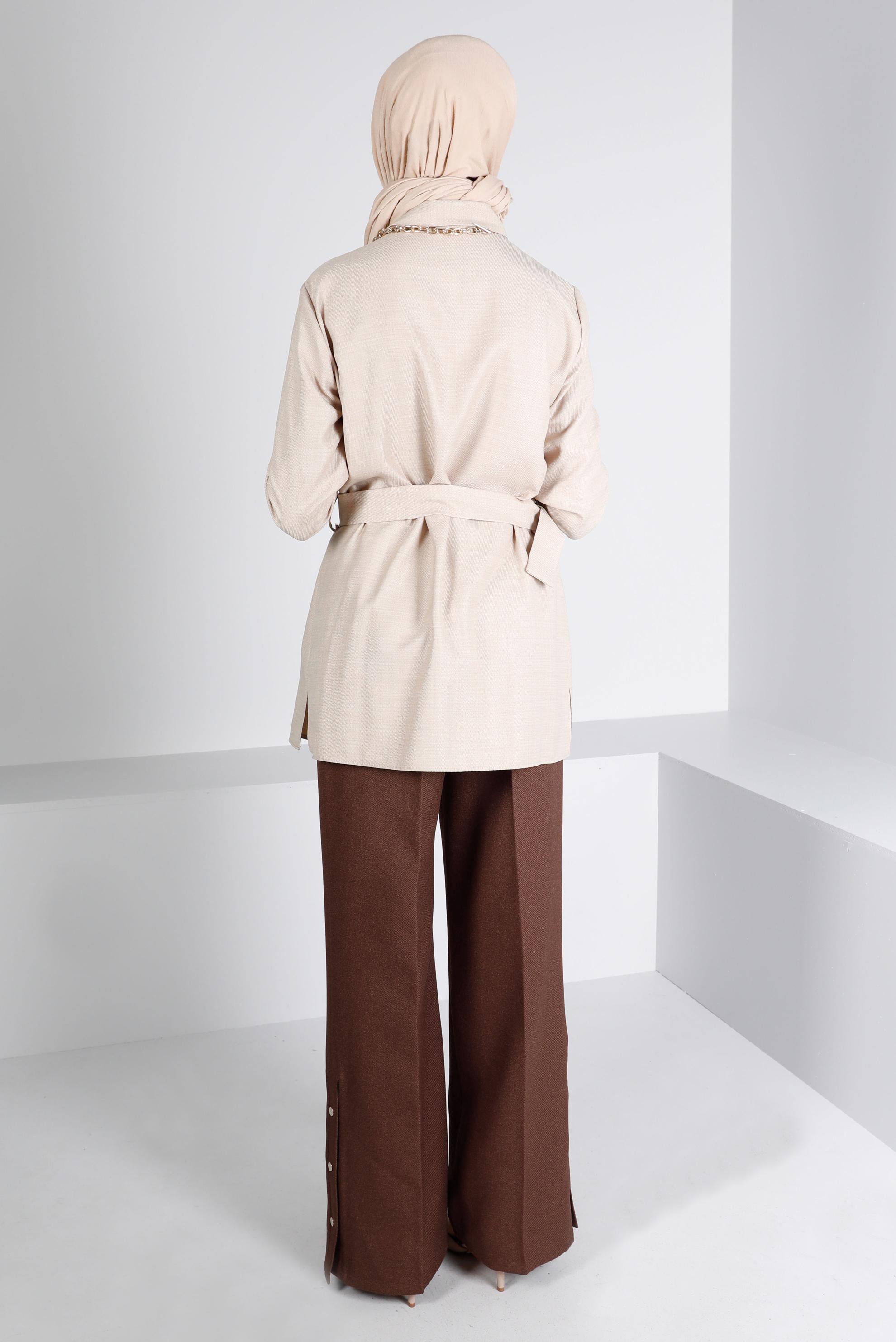 Hijab clothing BROWN SNAP DETAIL WIDE CUT TROUSERS 70445 