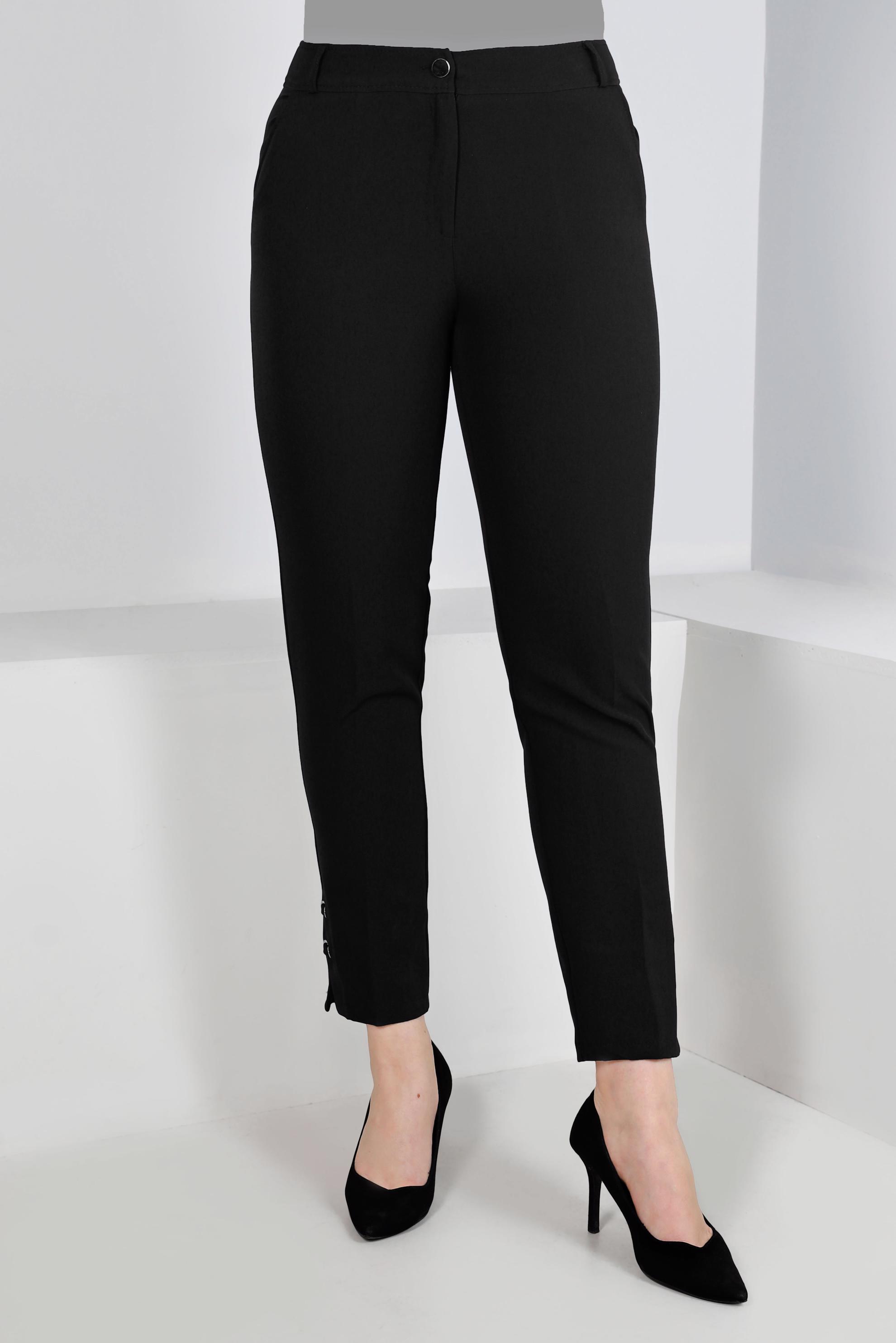 Tesettür giyim SİYAH KUŞGÖZÜ DETAYLI KLASİK PANTOLON 70446