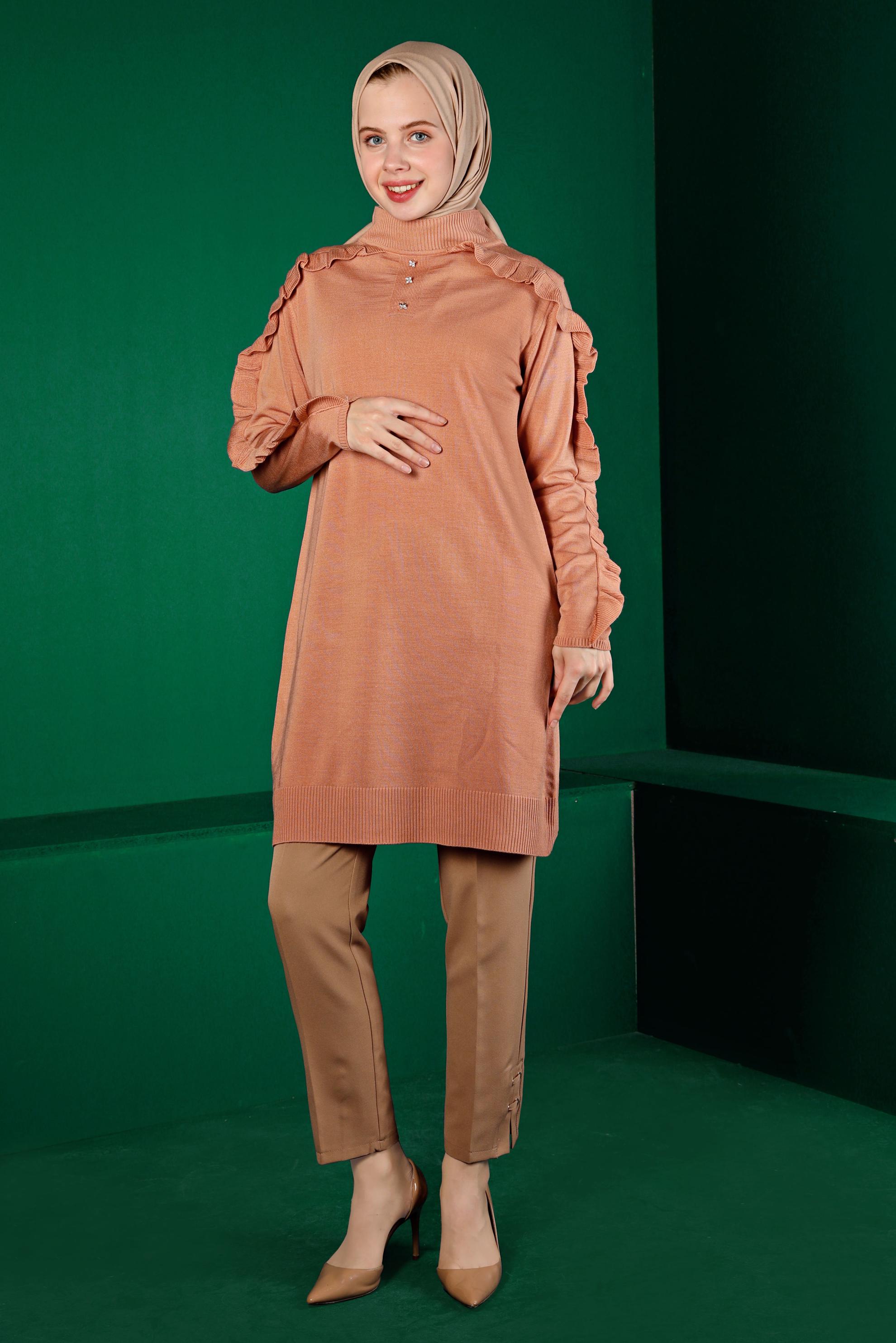 Hijab clothing BEIGE EYELET DETAIL CLASSIC TROUSERS 70446