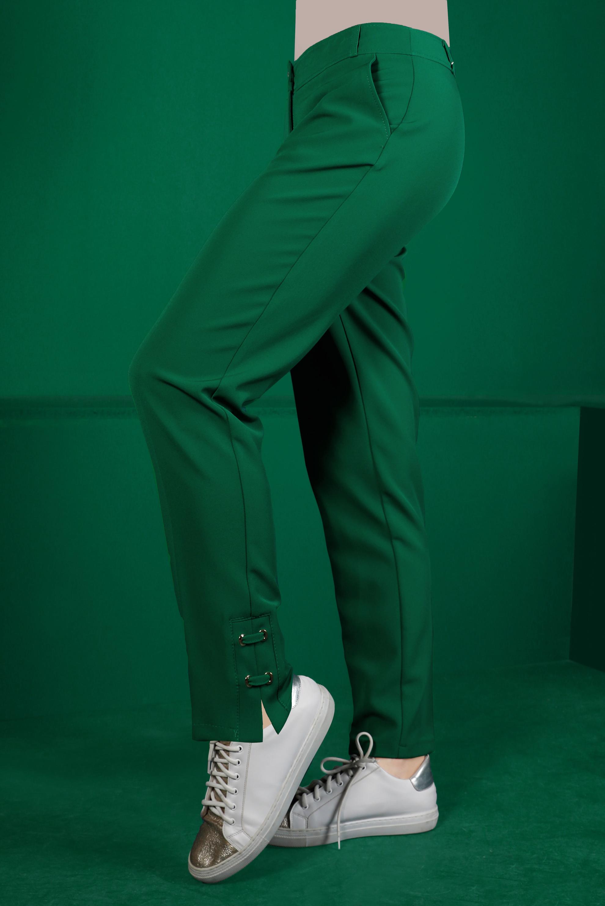 Tesettür giyim YEŞİL KUŞGÖZÜ DETAYLI KLASİK PANTOLON 70446