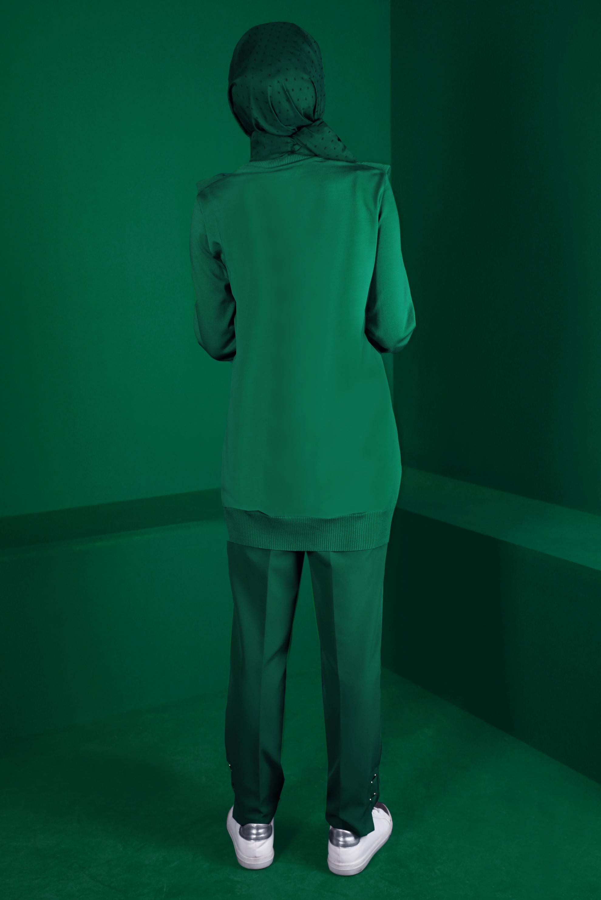 Tesettür giyim YEŞİL KUŞGÖZÜ DETAYLI KLASİK PANTOLON 70446