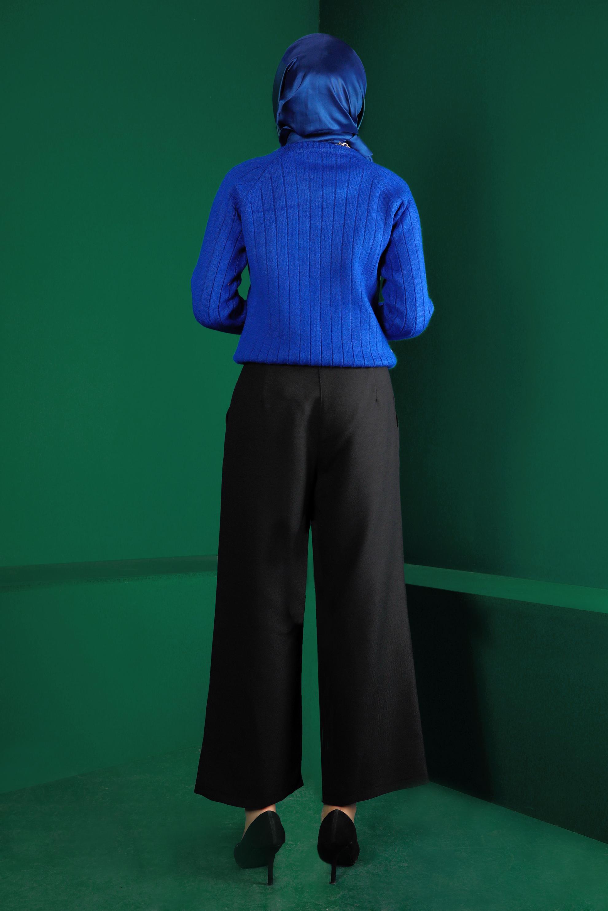 Tesettür giyim SİYAH PİLE DETAYLI DÜĞMELİ PANTOLON 70447 