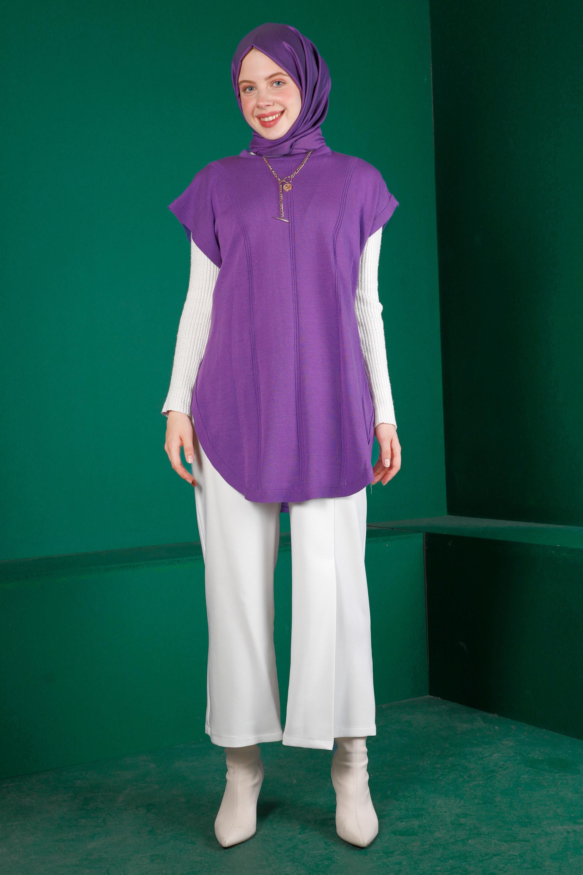 Tesettür giyim BEYAZ PİLE DETAYLI DÜĞMELİ PANTOLON 70447 