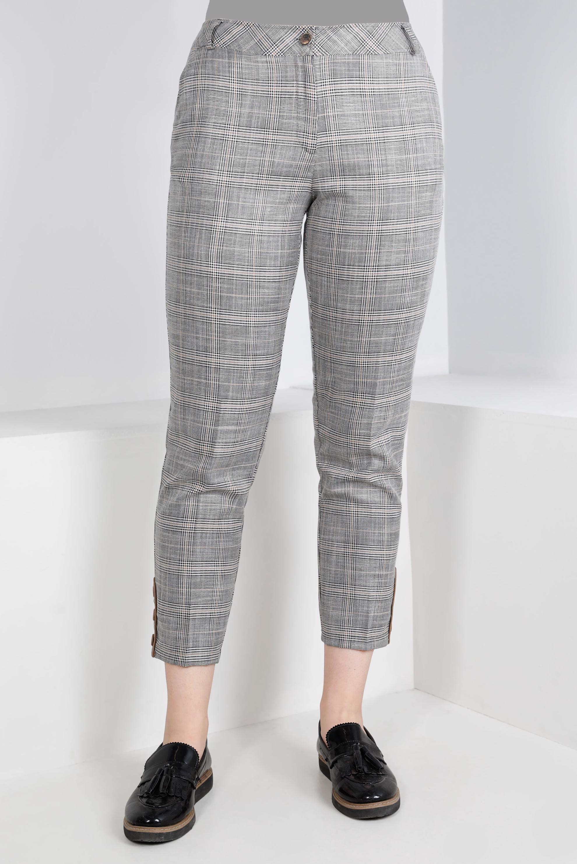 Tesettür giyim SİYAH DÜĞME DETAYLI EKOSE PANTOLON 70448