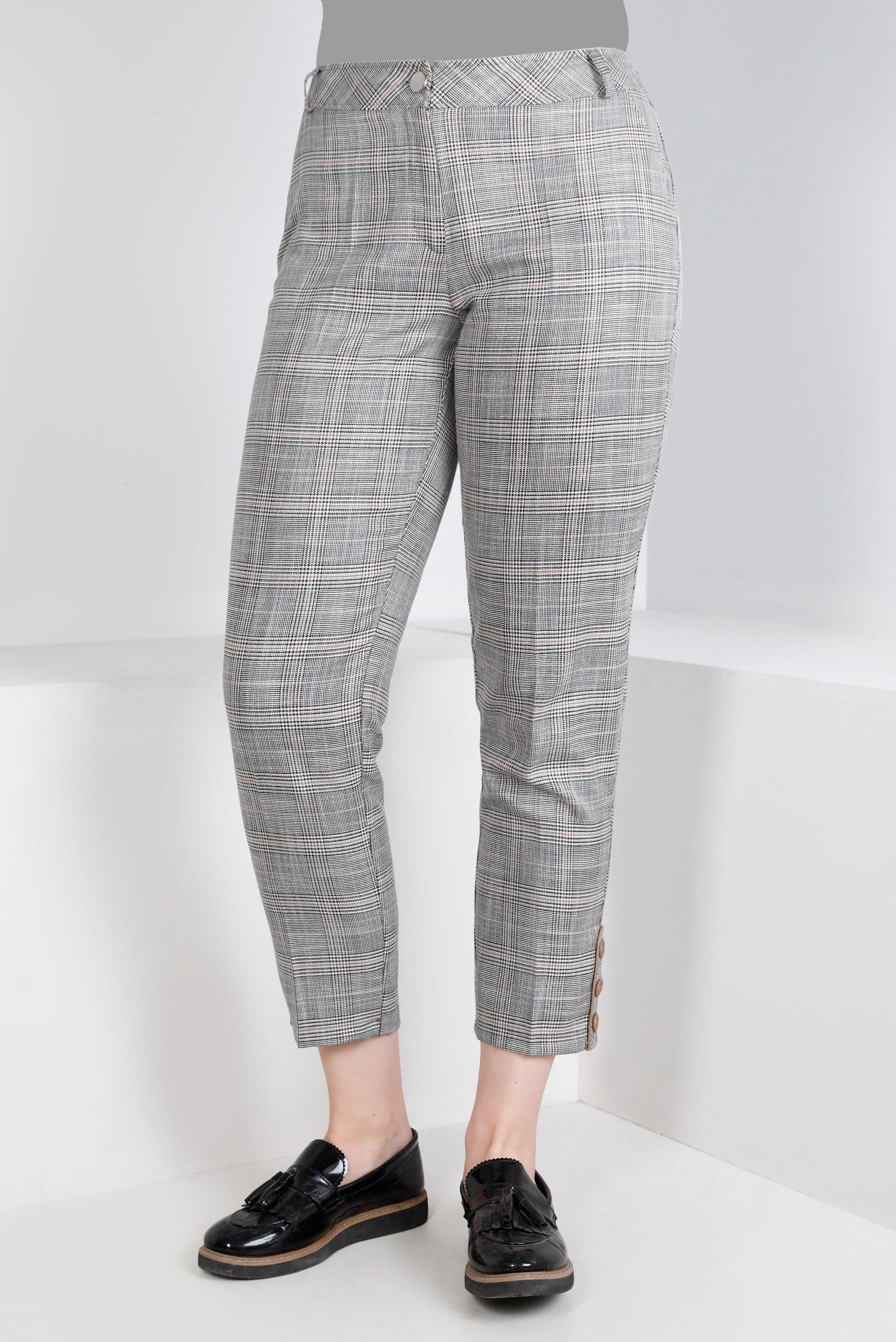 Tesettür giyim SİYAH DÜĞME DETAYLI EKOSE PANTOLON 70448