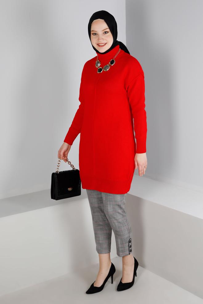 Tesettür giyim  DÜĞME DETAYLI EKOSE PANTOLON 70448 - ALVİNA