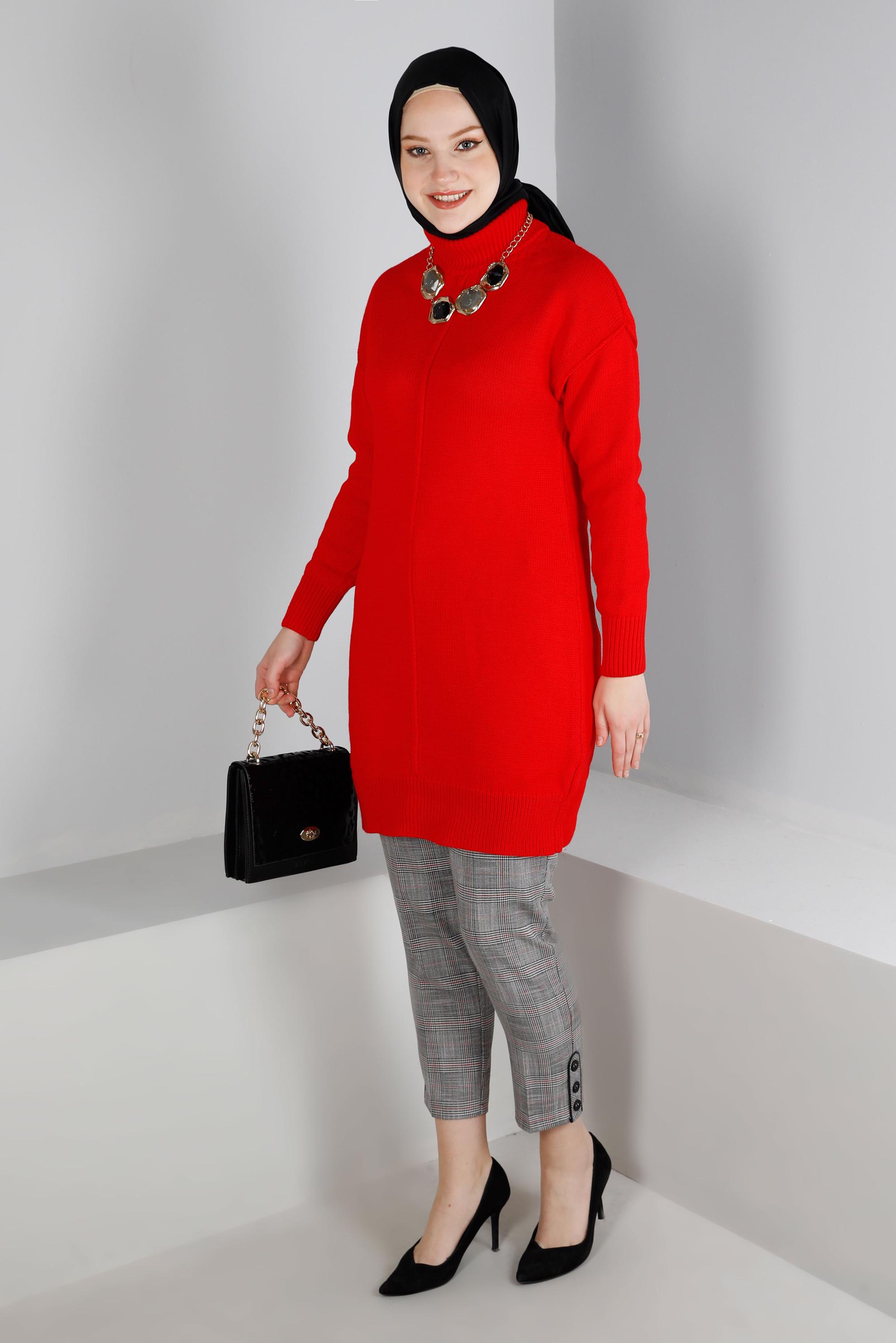 Tesettür giyim SİYAH DÜĞME DETAYLI EKOSE PANTOLON 70448