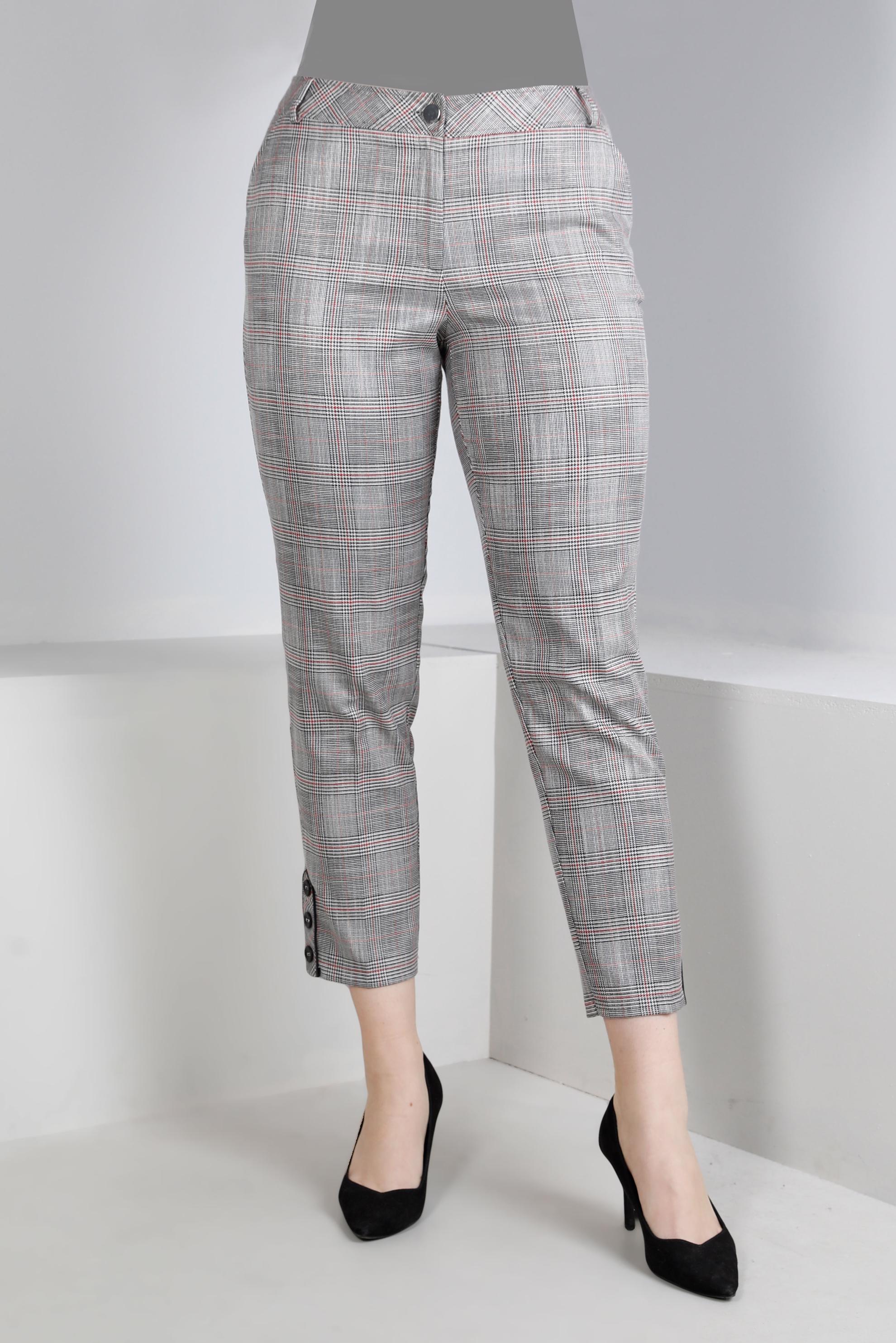 Tesettür giyim SİYAH DÜĞME DETAYLI EKOSE PANTOLON 70448