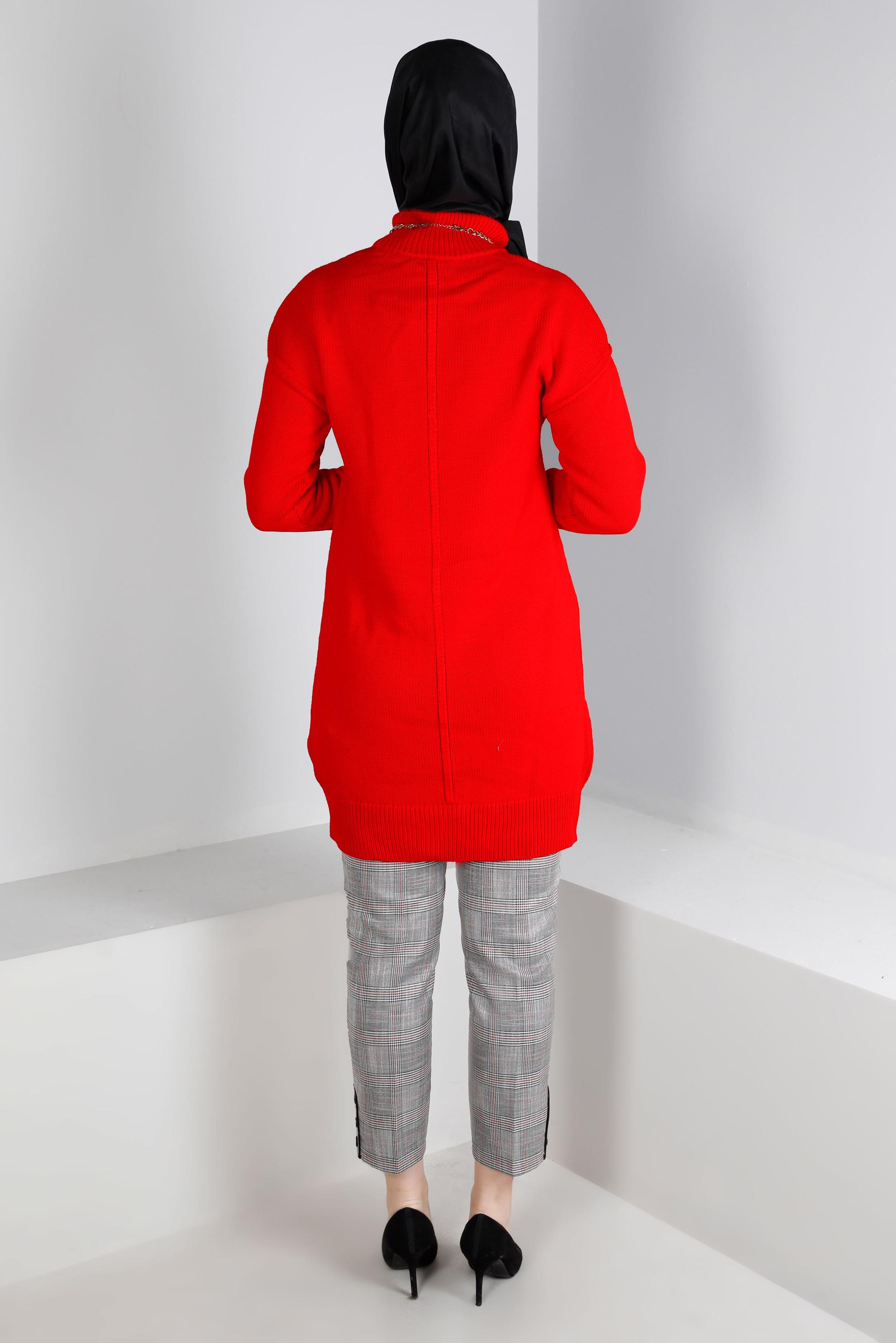 Tesettür giyim SİYAH DÜĞME DETAYLI EKOSE PANTOLON 70448