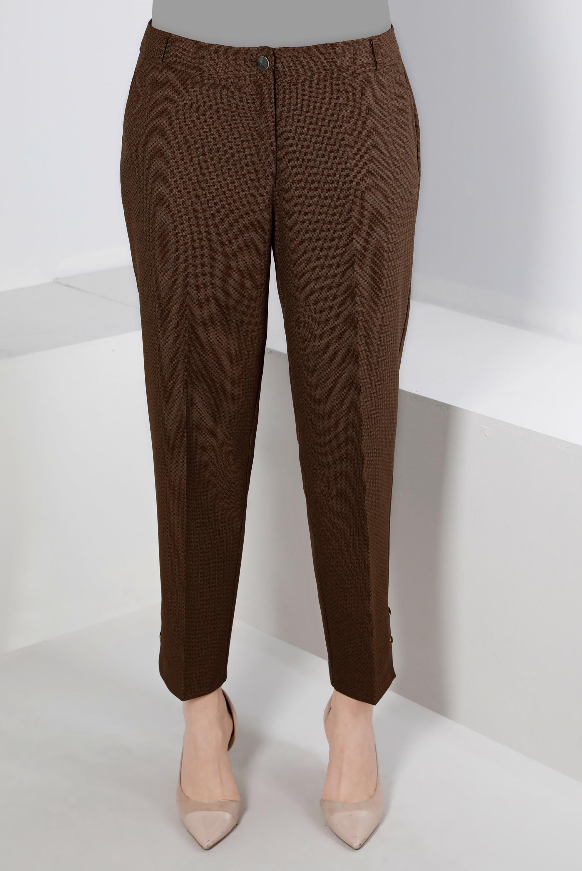 Tesettür giyim KAHVE KUŞGÖZÜ DETAYLI KLASİK KESİM PANTOLON 70449 