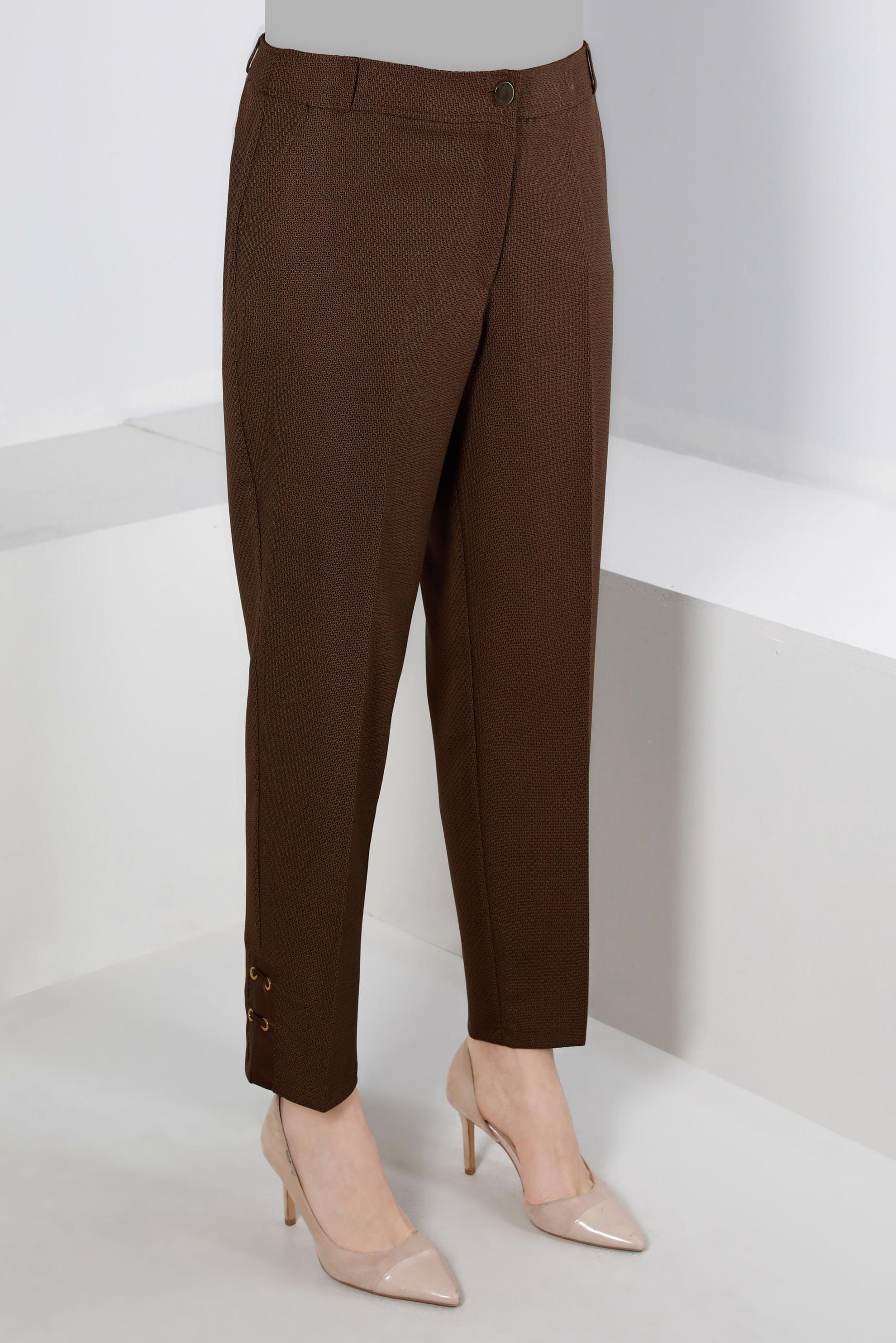 Tesettür giyim KAHVE KUŞGÖZÜ DETAYLI KLASİK KESİM PANTOLON 70449 