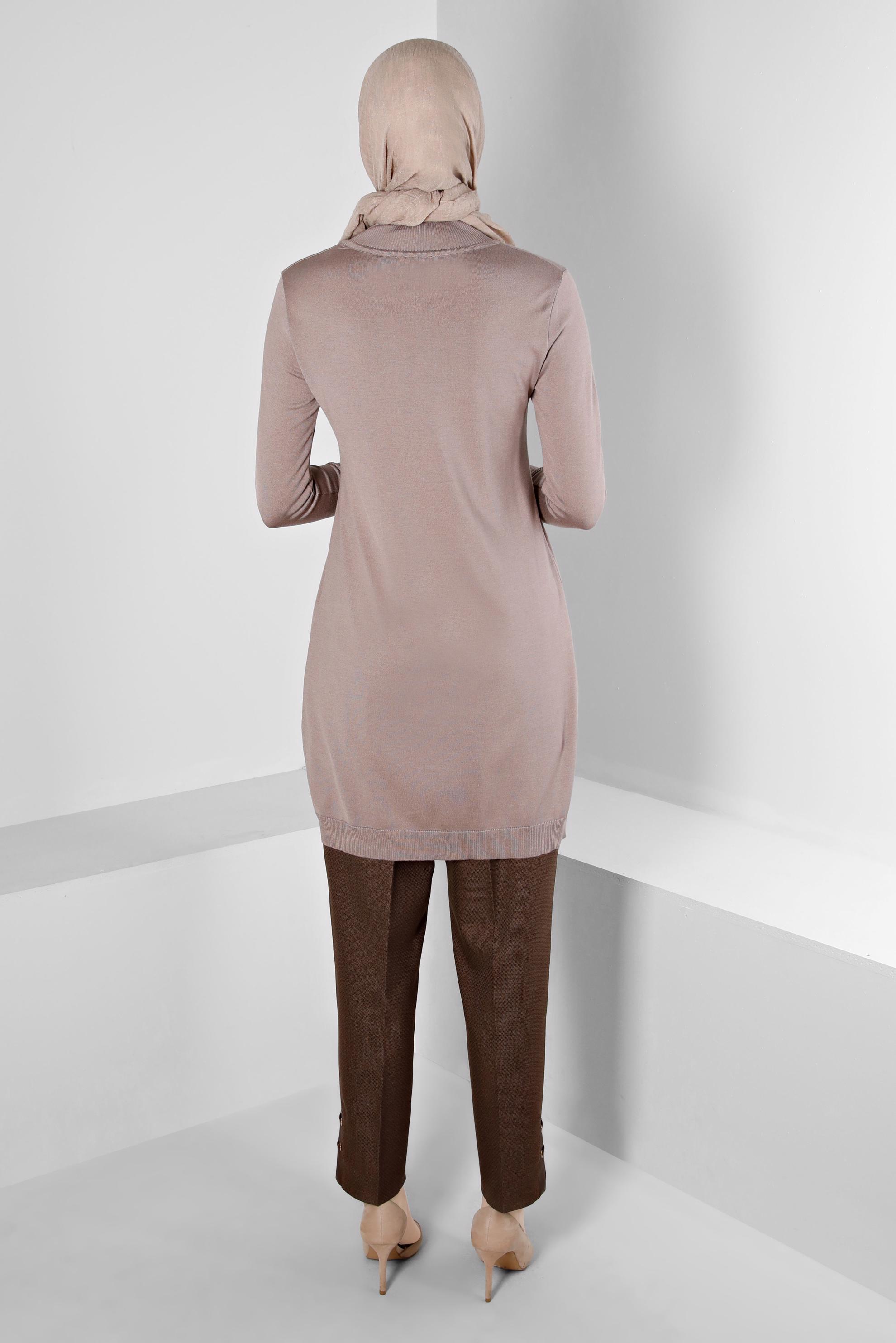 Tesettür giyim KAHVE KUŞGÖZÜ DETAYLI KLASİK KESİM PANTOLON 70449 