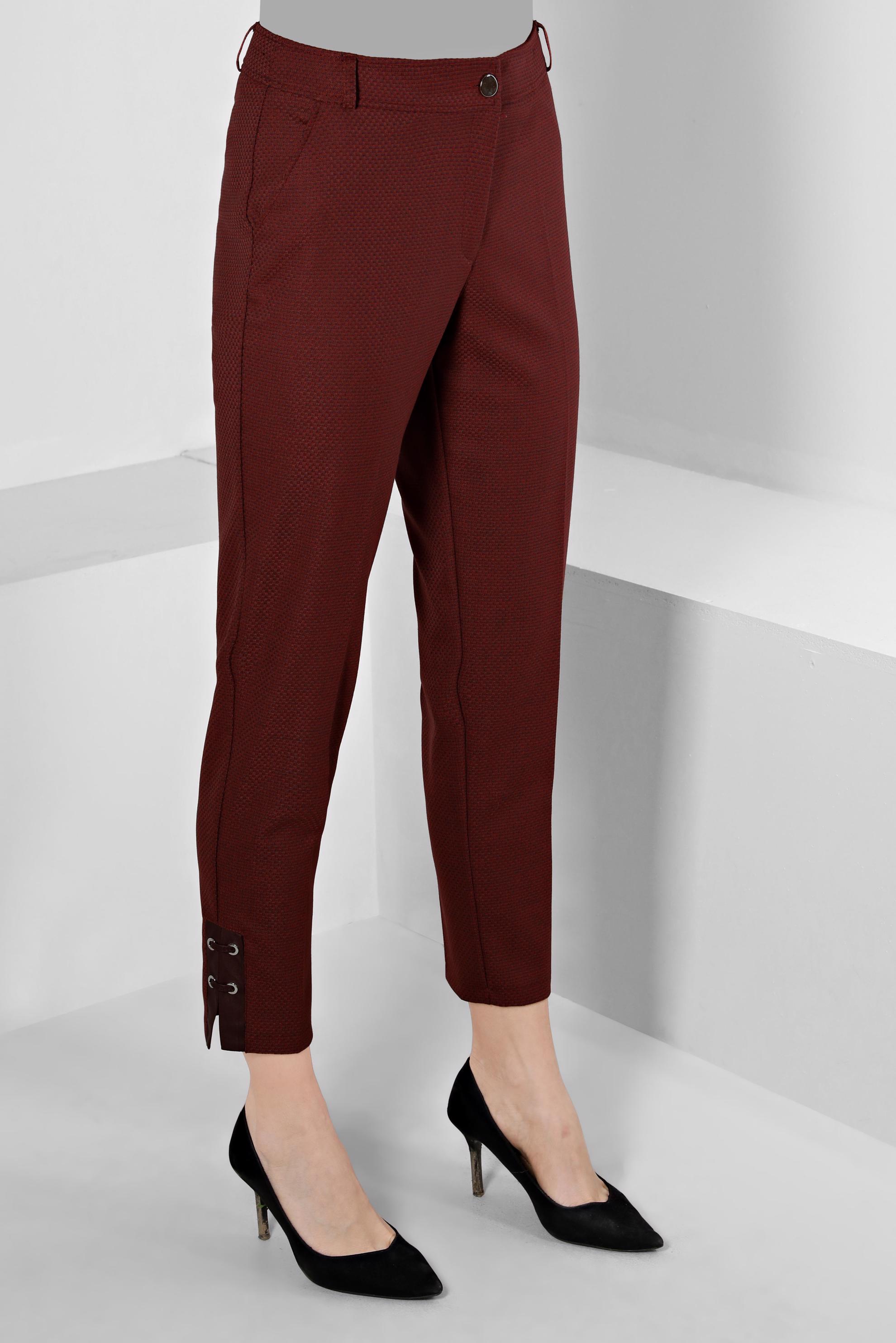 Tesettür giyim TURUNCU KUŞGÖZÜ DETAYLI KLASİK KESİM PANTOLON 70449 