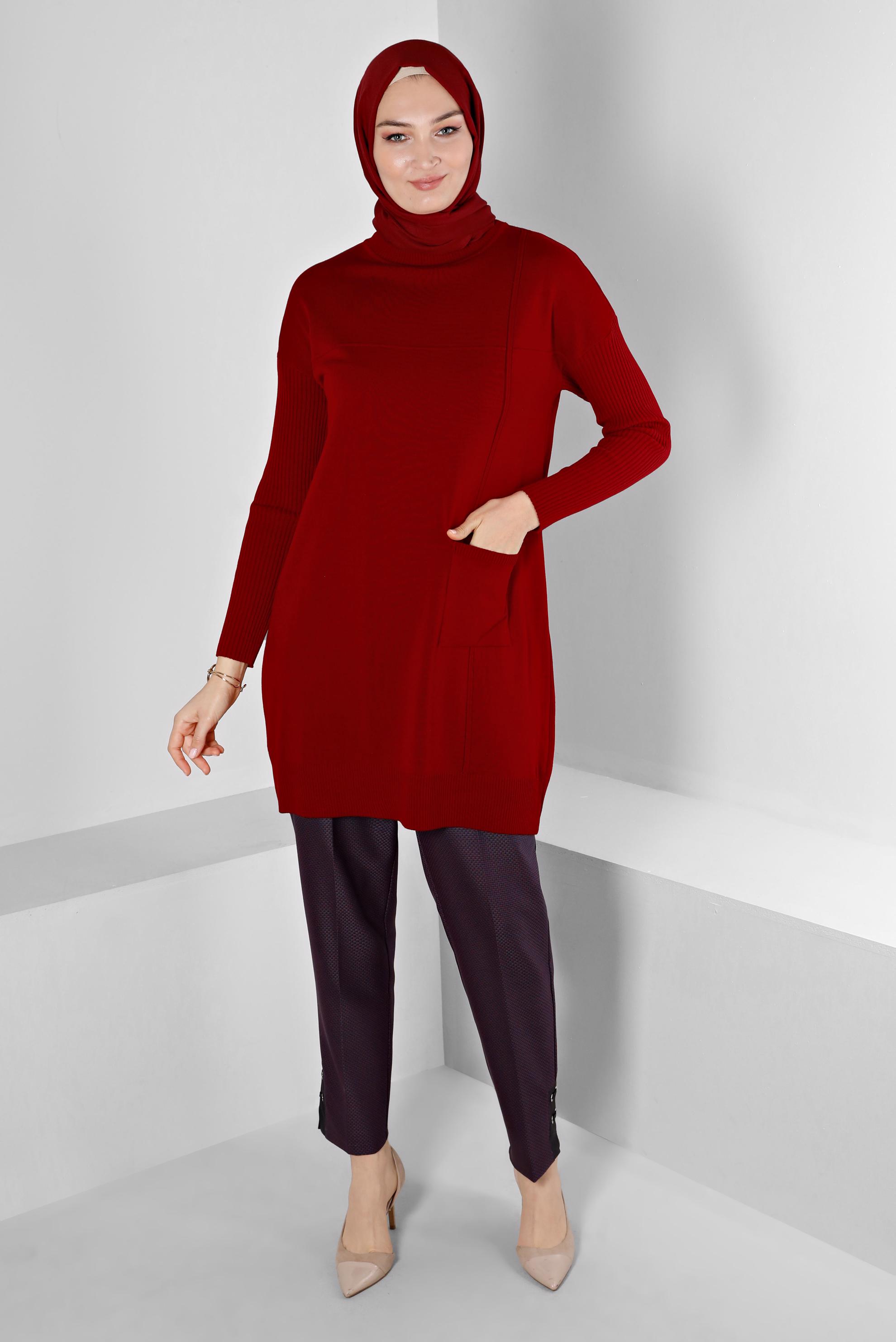 Tesettür giyim LACİVERT KUŞGÖZÜ DETAYLI KLASİK KESİM PANTOLON 70449 