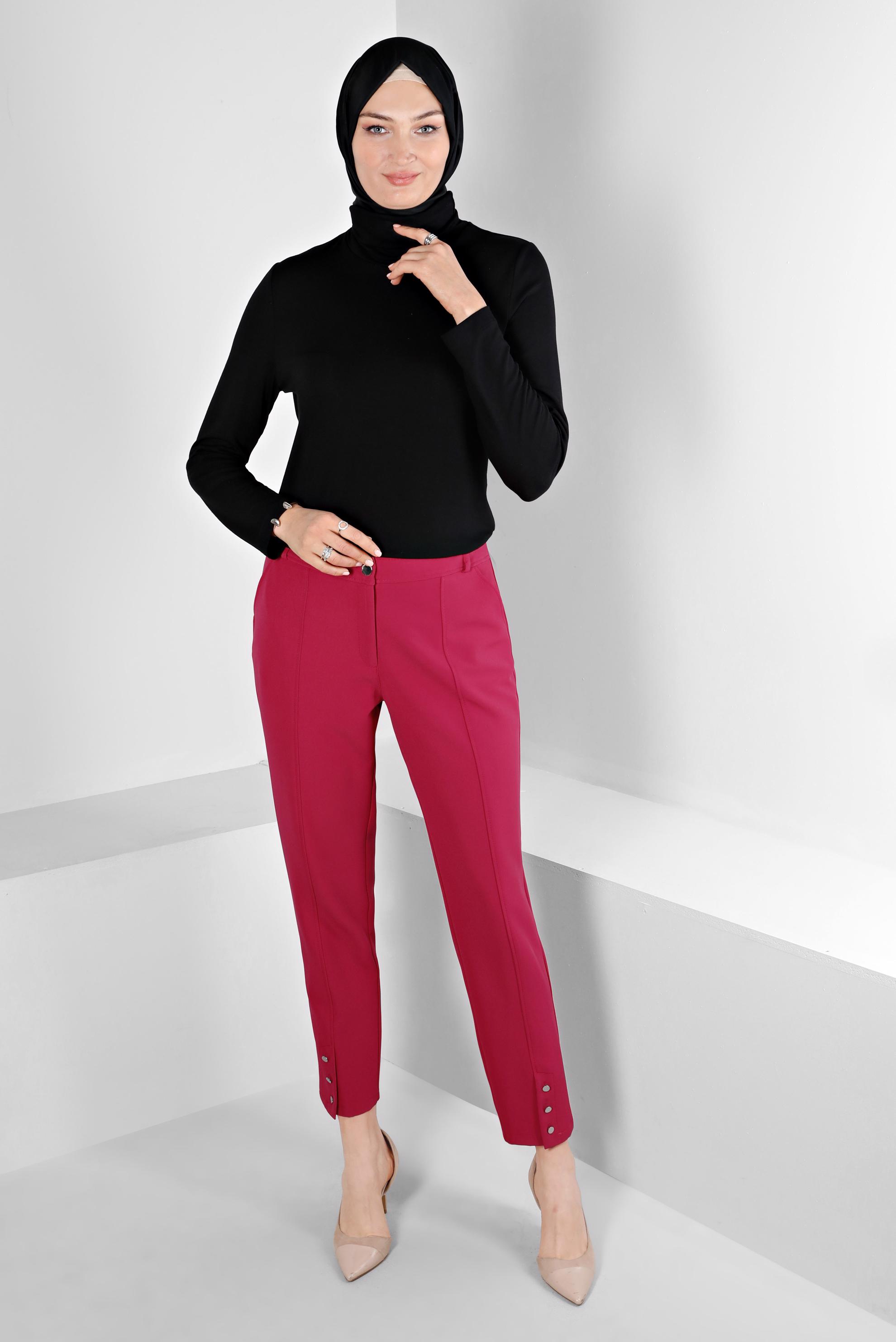 Tesettür giyim FUŞYA PAÇASI DÜĞME DETAYLI PANTOLON 70451