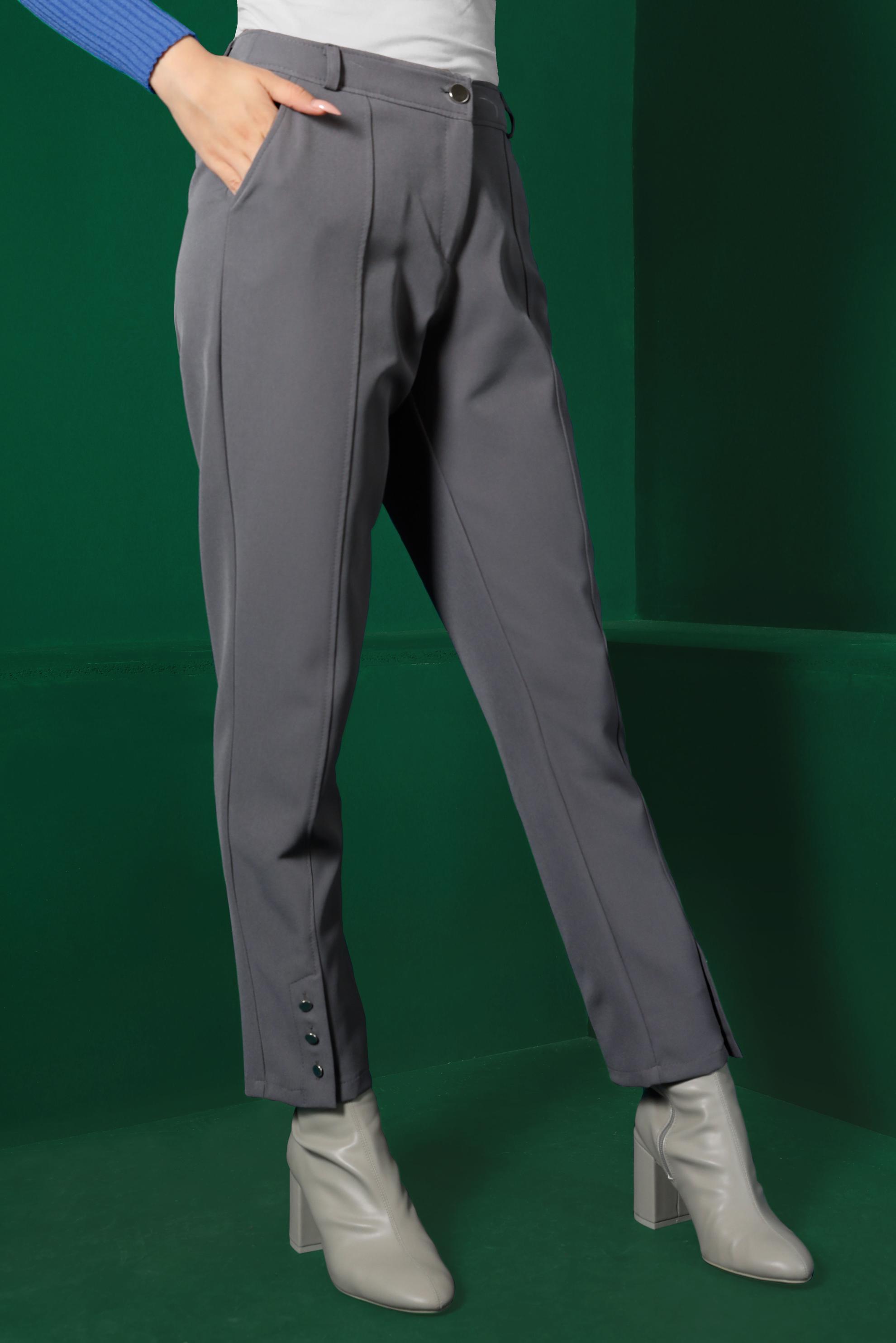 Tesettür giyim GRİ PAÇASI DÜĞME DETAYLI PANTOLON 70451