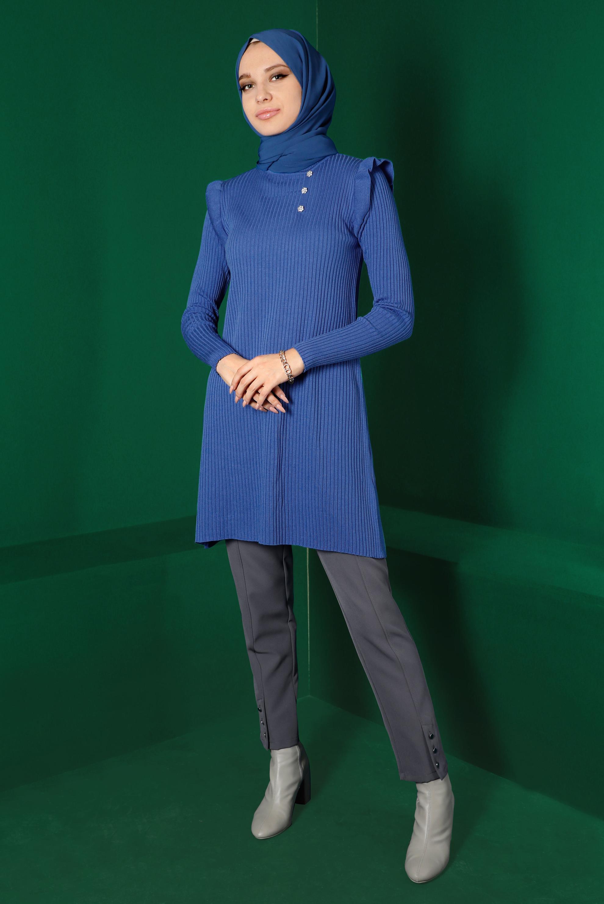 Tesettür giyim GRİ PAÇASI DÜĞME DETAYLI PANTOLON 70451