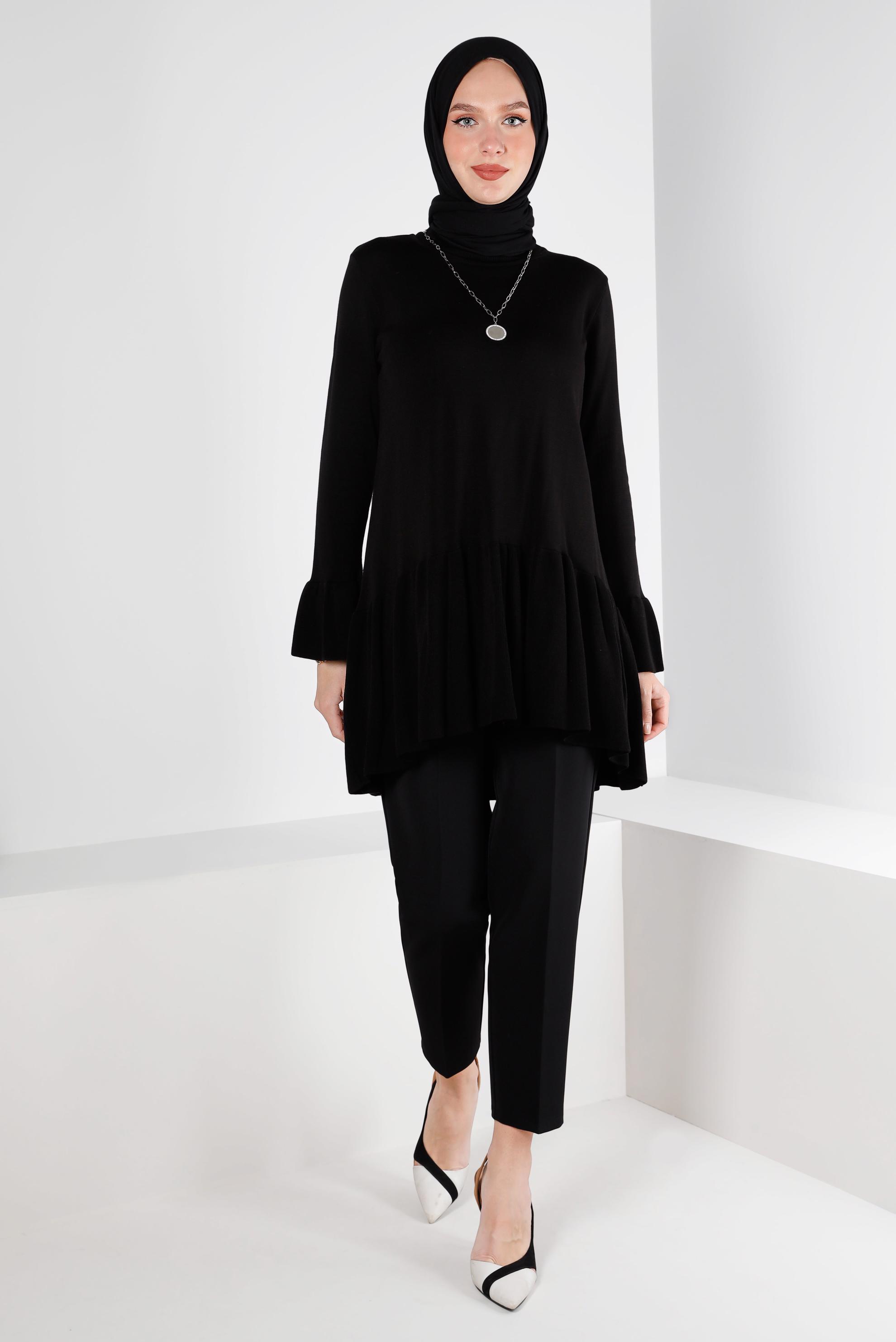 Tesettür giyim SİYAH BELİ LASTİKLİ CEPLİ PANTOLON 70452