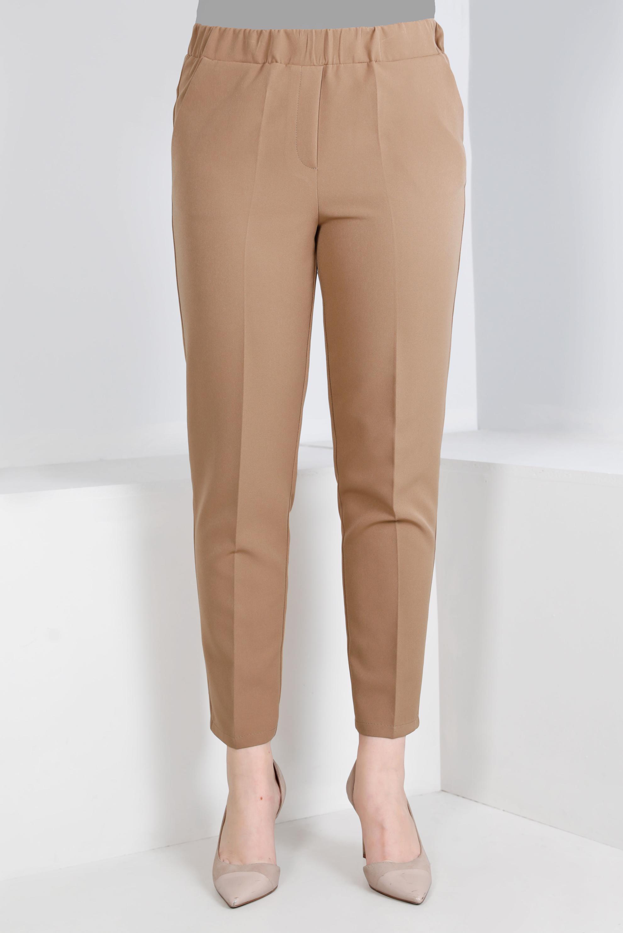 Tesettür giyim BEJ BELİ LASTİKLİ CEPLİ PANTOLON 70452