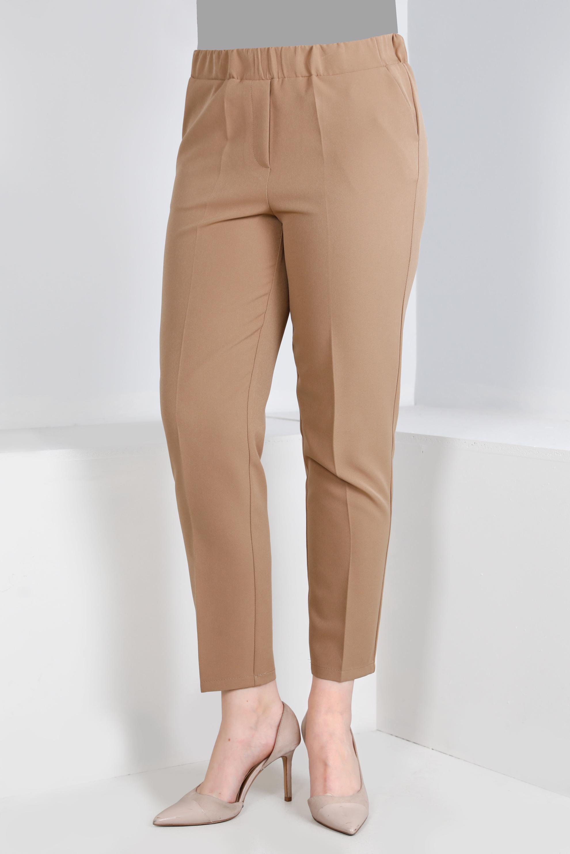 Tesettür giyim BEJ BELİ LASTİKLİ CEPLİ PANTOLON 70452