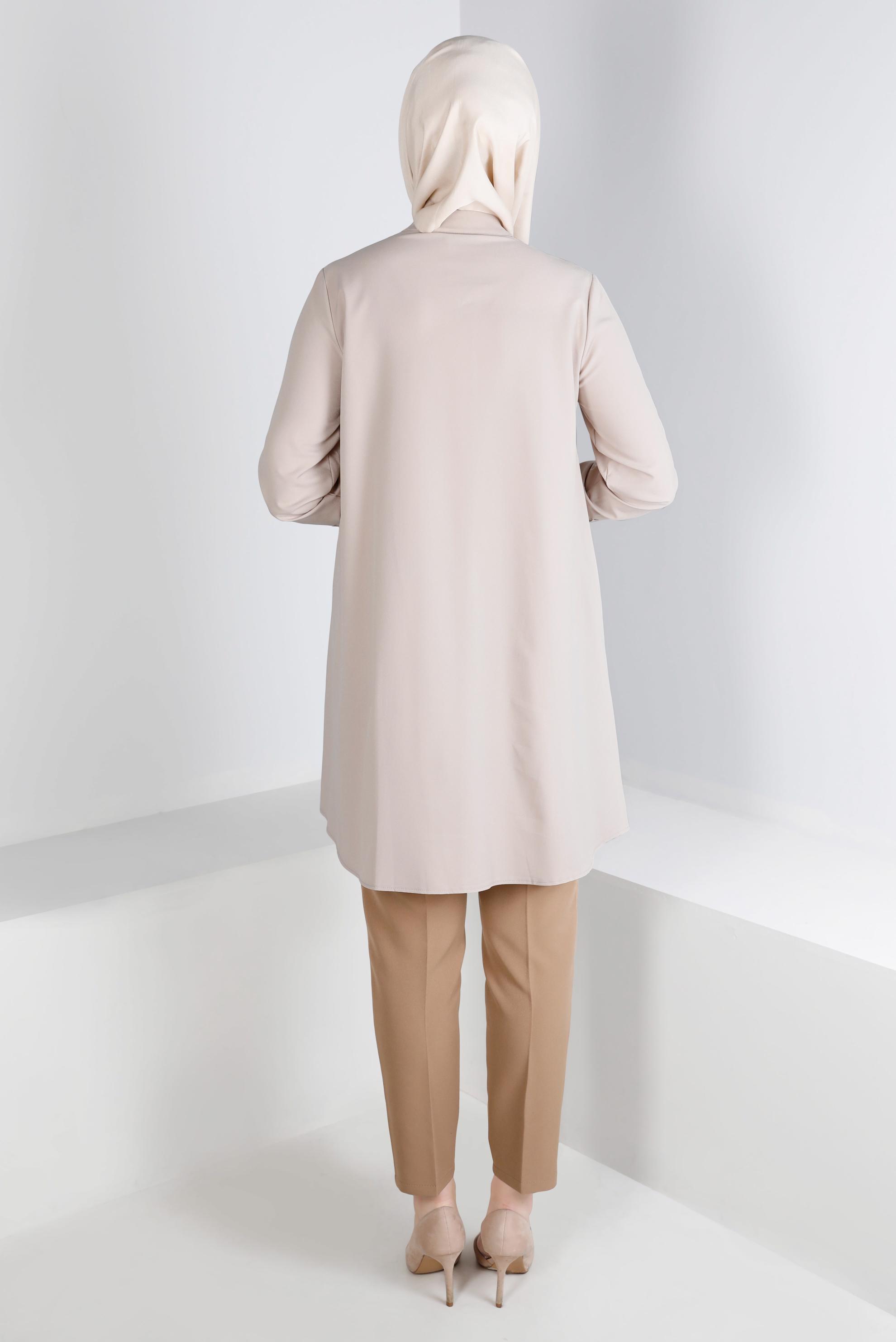 Tesettür giyim BEJ BELİ LASTİKLİ CEPLİ PANTOLON 70452