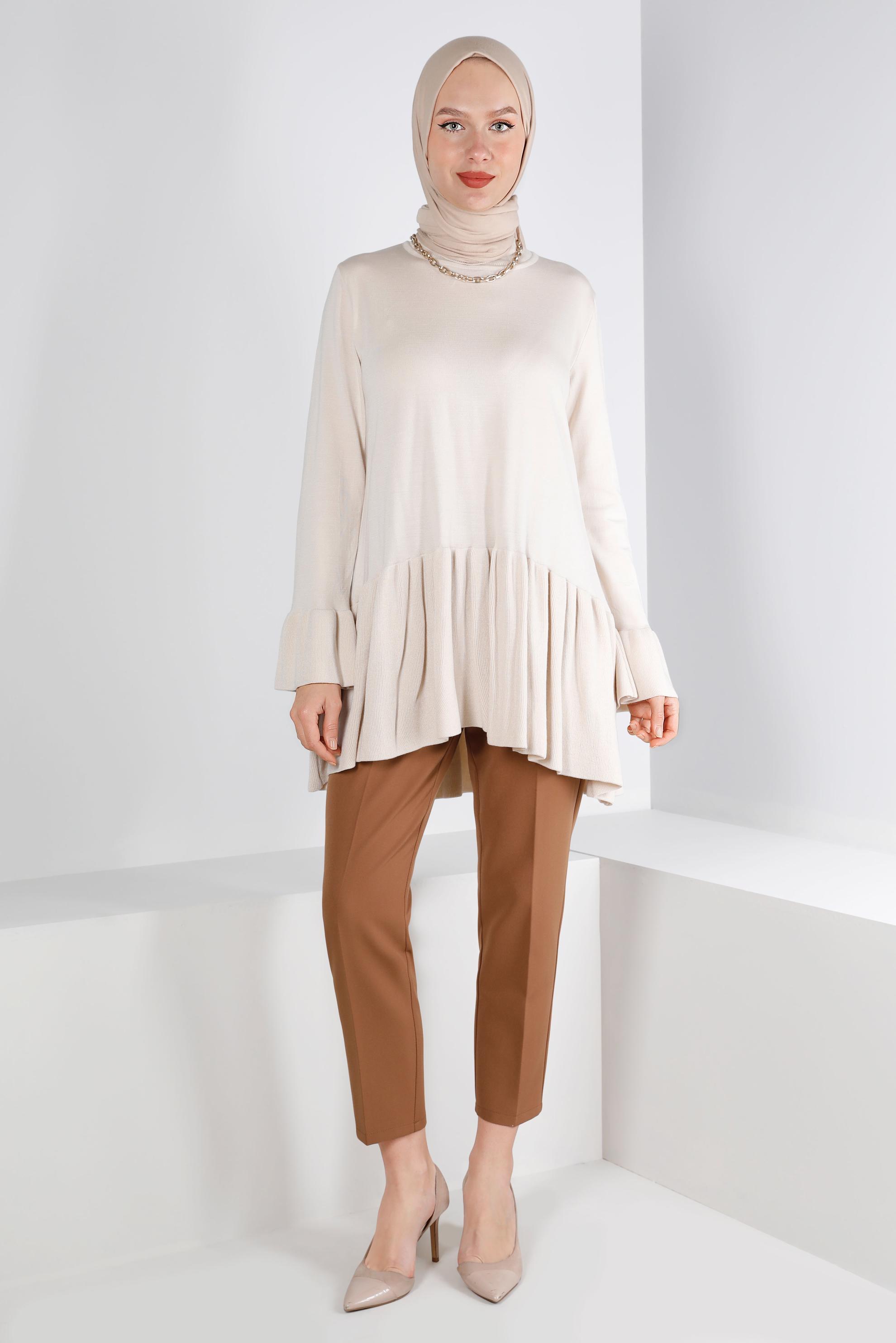 Tesettür giyim TABA BELİ LASTİKLİ CEPLİ PANTOLON 70452